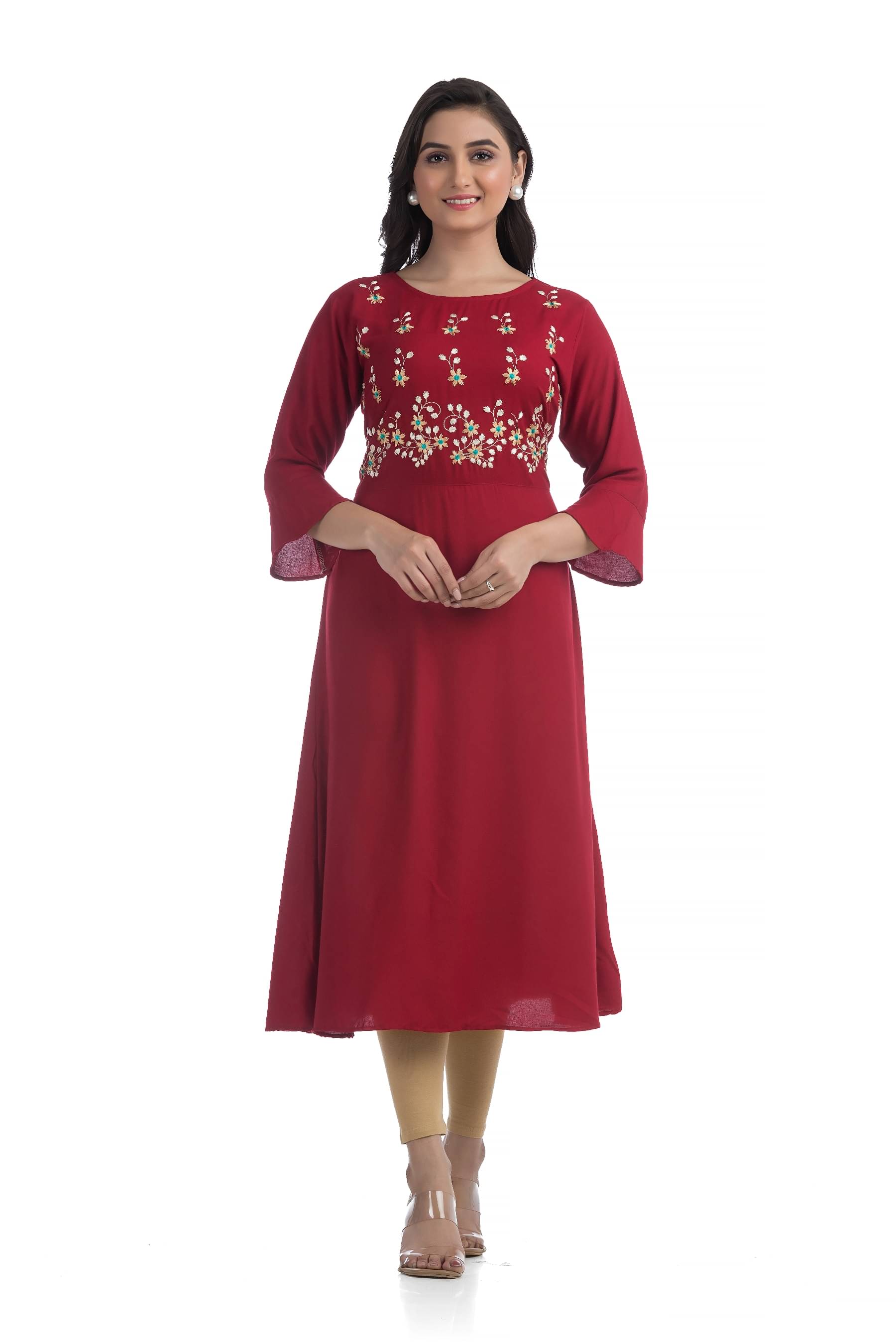     			Future Fashion Women Rayon Embroidered A-line Kurti ( Maroon )
