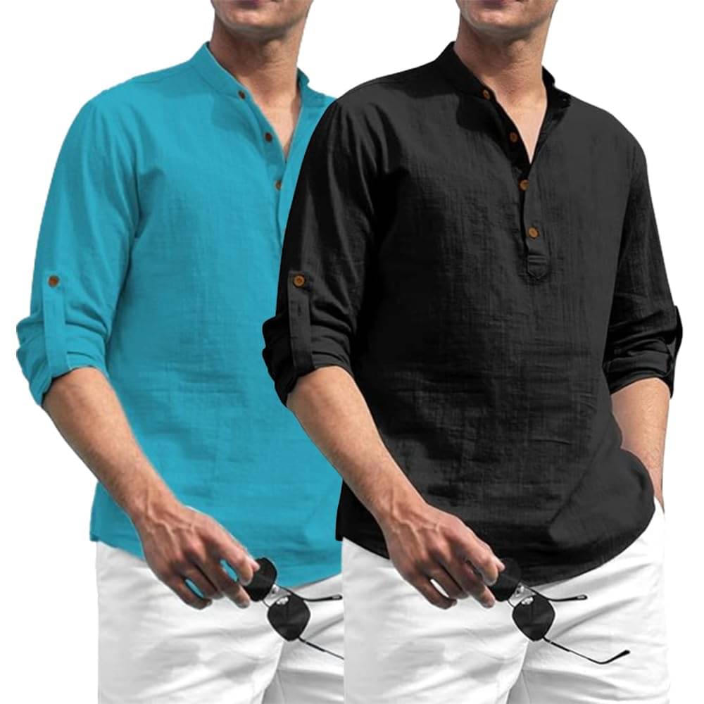 GOD HEART Dark Green Cotton Men's Shirt Style Kurta ( Pack of 2 )     			GOD HEART Dark Green Cotton Men's Shirt Style Kurta ( Pack of 2 )