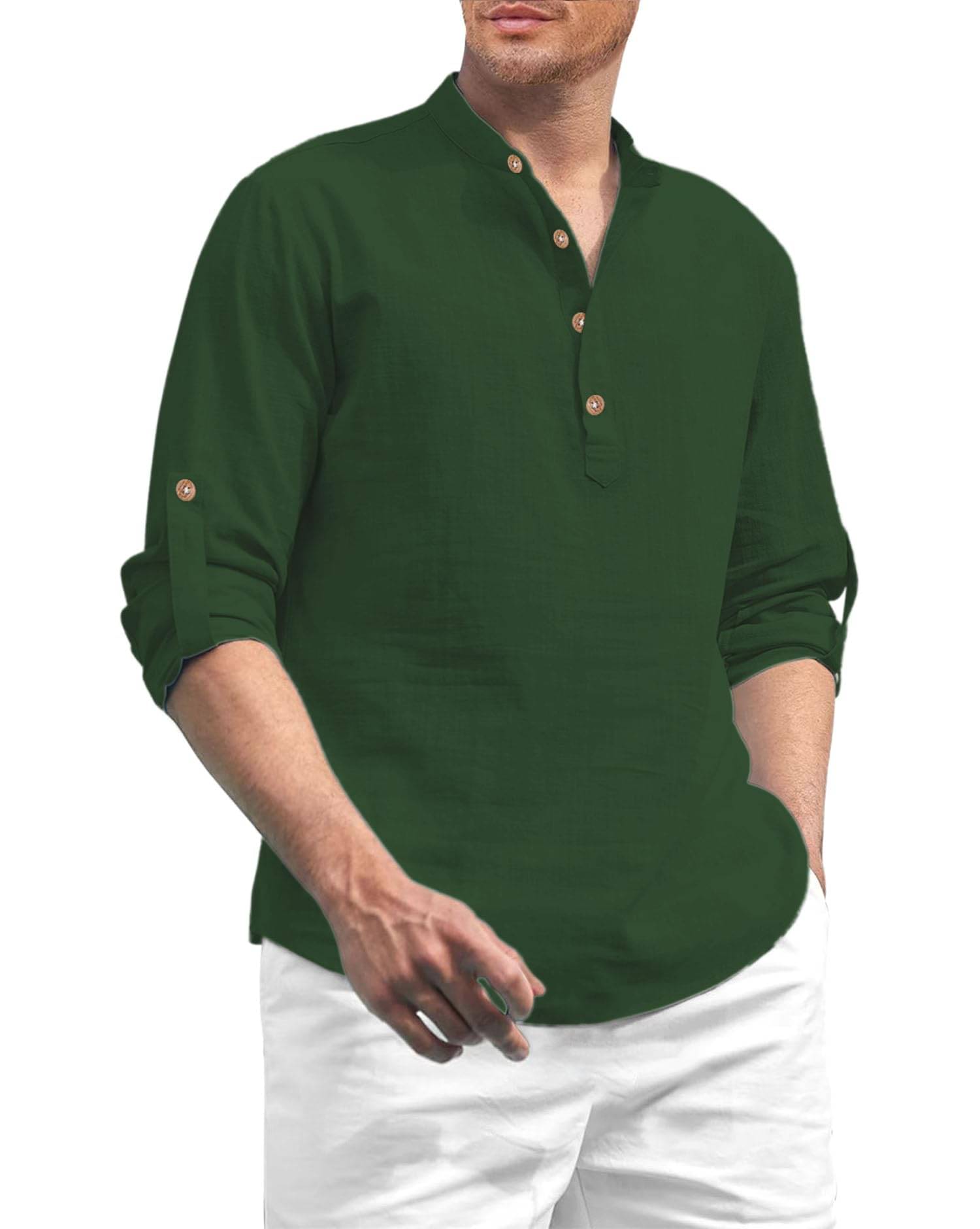     			GOD HEART Dark Green Cotton Men's Shirt Style Kurta ( Pack of 1 )
