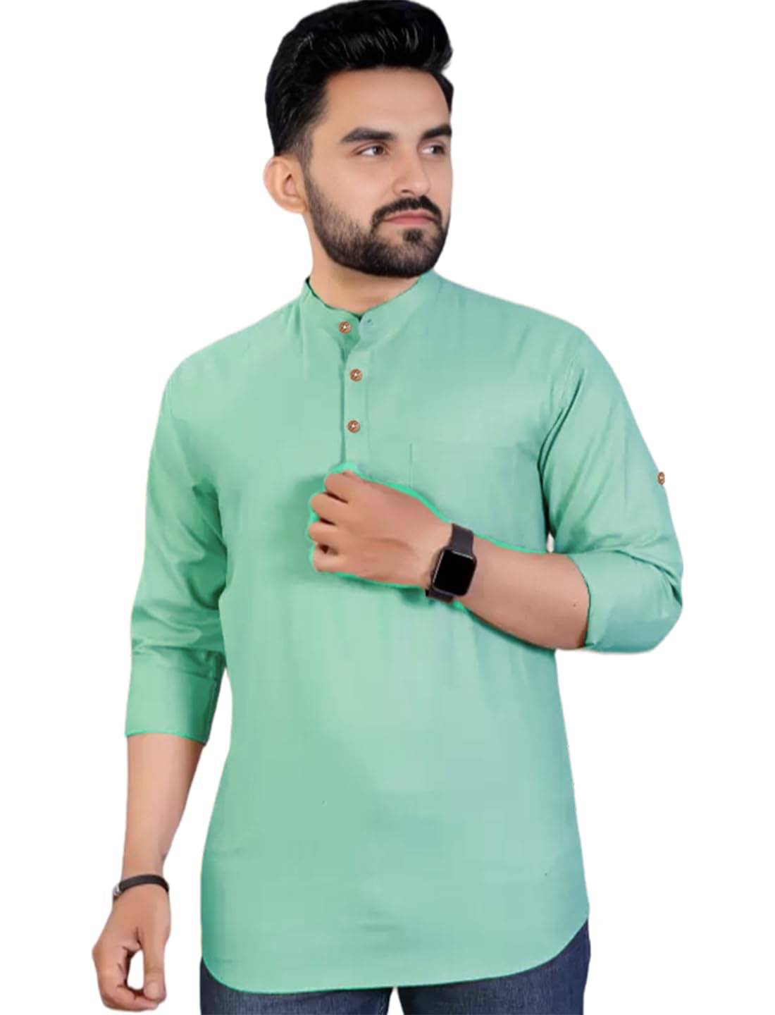     			GOD HEART Light Blue Cotton Men's Shirt Style Kurta ( Pack of 1 )