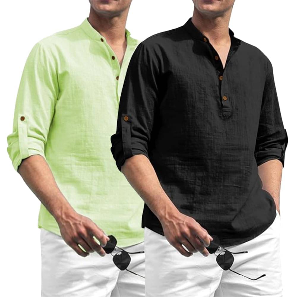 GOD HEART Light Green Cotton Men's Shirt Style Kurta ( Pack of 2 ) GOD HEART Light Green Cotton Men's Shirt Style Kurta ( Pack of 2 )