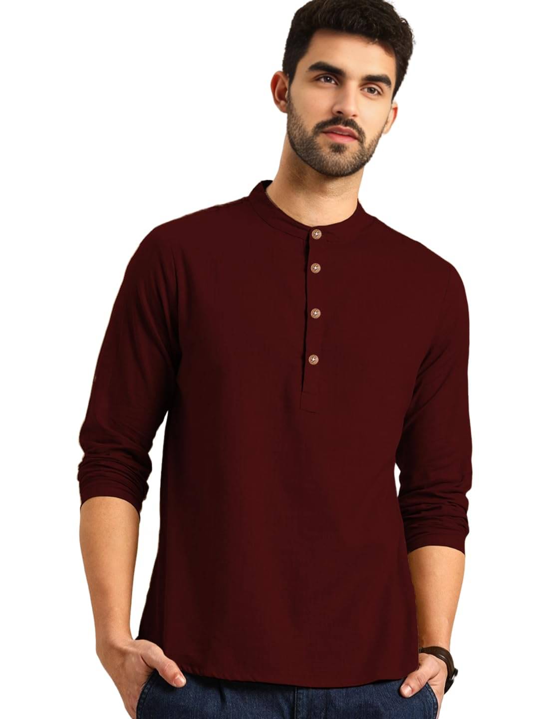     			GOD HEART Maroon Cotton Men's Shirt Style Kurta ( Pack of 1 )