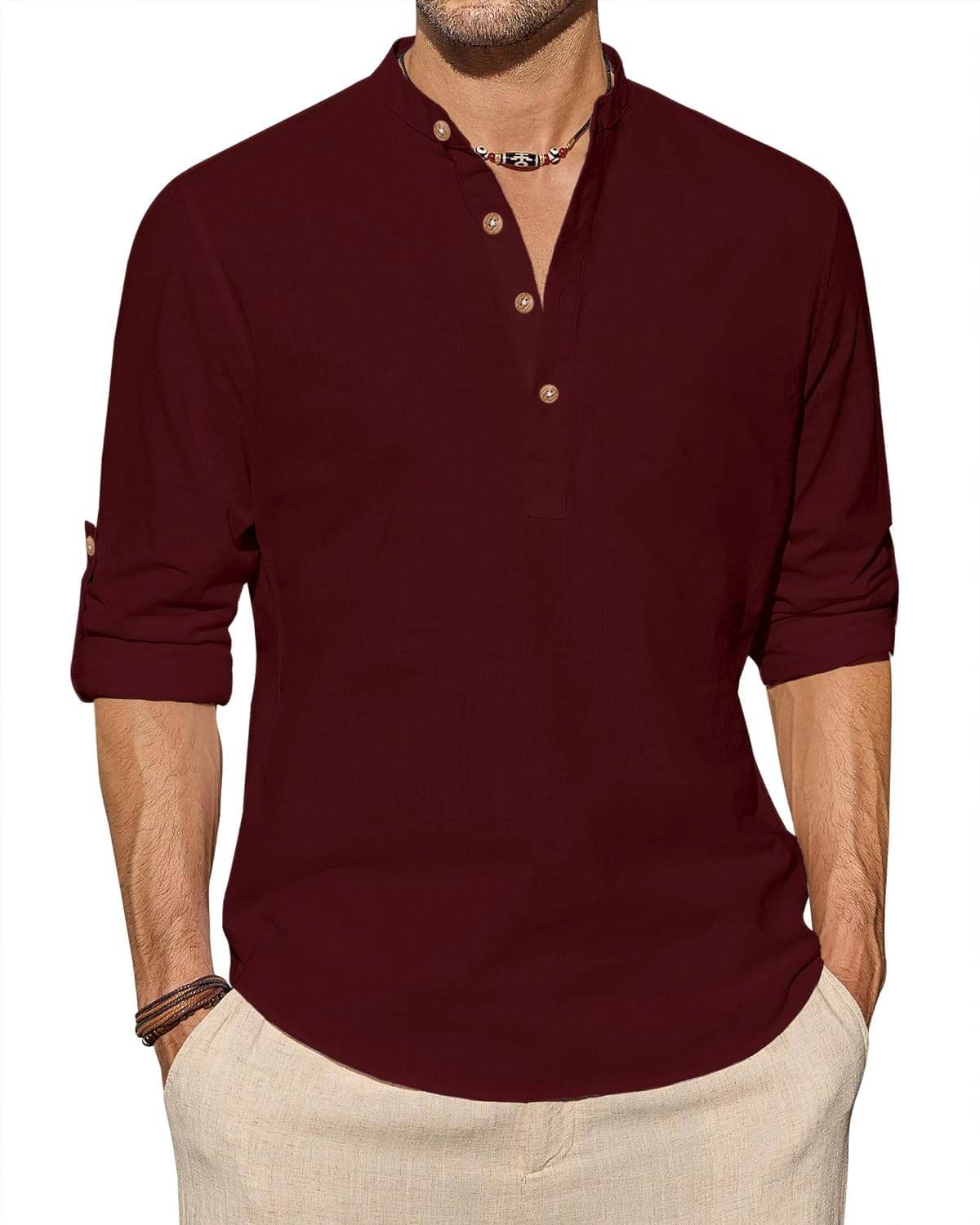    			GOD HEART Maroon Cotton Men's Shirt Style Kurta ( Pack of 1 )
