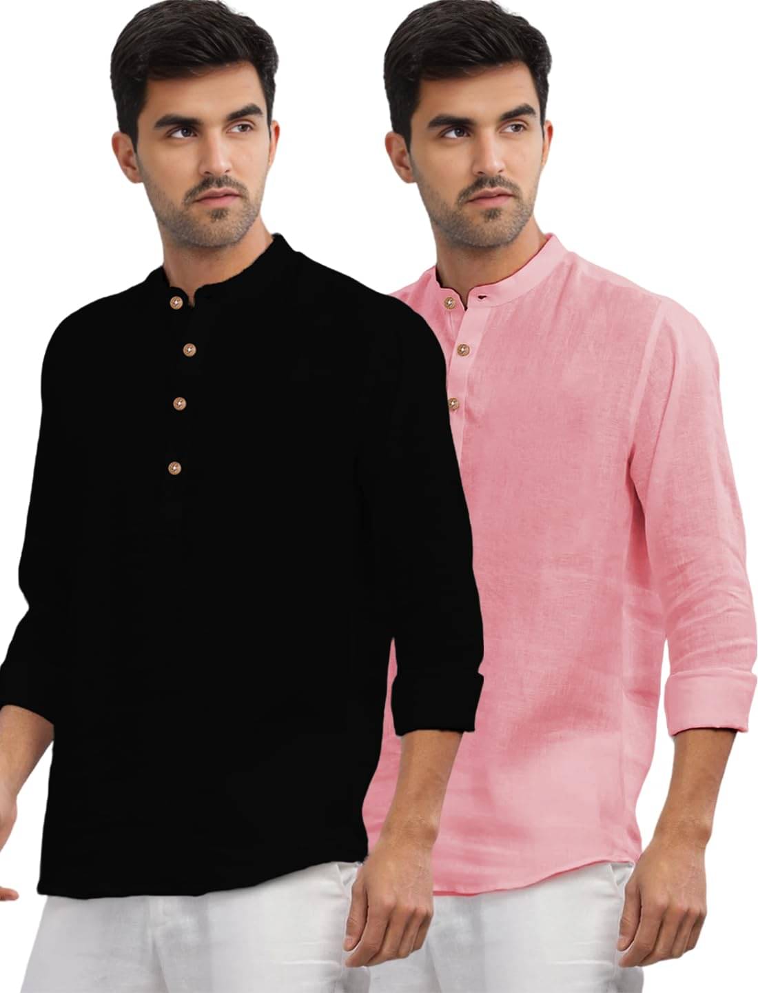 GOD HEART Peach Cotton Men's Shirt Style Kurta ( Pack of 2 )     			GOD HEART Peach Cotton Men's Shirt Style Kurta ( Pack of 2 )