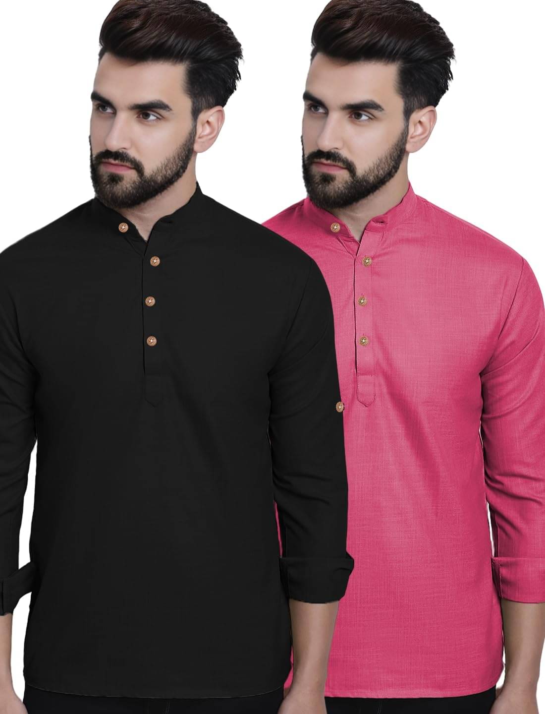     			GOD HEART Pink Cotton Men's Shirt Style Kurta ( Pack of 2 )