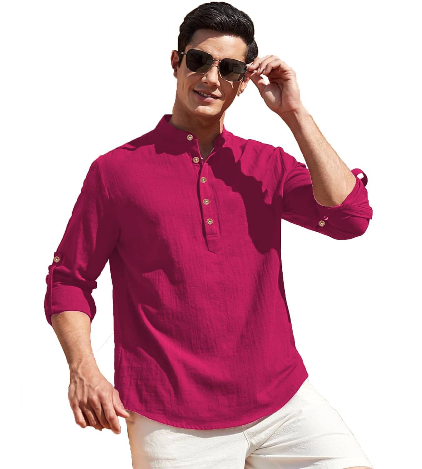     			GOD HEART Pink Cotton Men's Shirt Style Kurta ( Pack of 1 )
