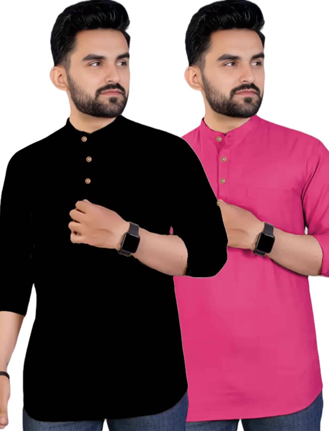     			GOD HEART Pink Cotton Men's Shirt Style Kurta ( Pack of 2 )