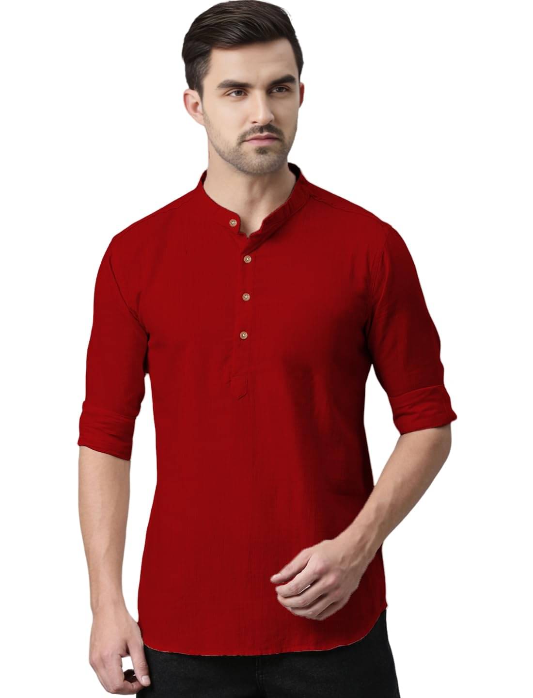     			GOD HEART Red Cotton Men's Shirt Style Kurta ( Pack of 1 )