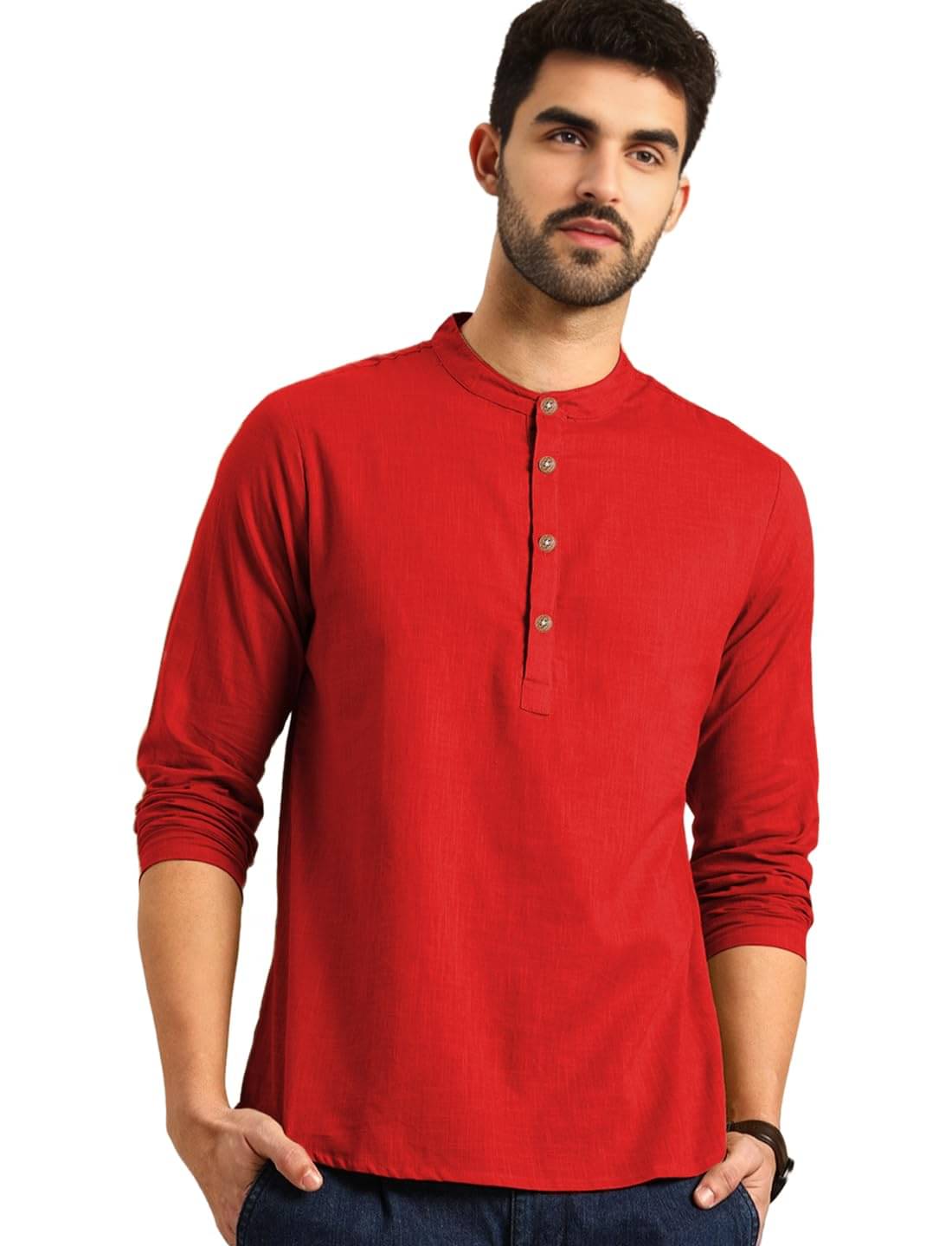     			GOD HEART Red Cotton Men's Shirt Style Kurta ( Pack of 1 )