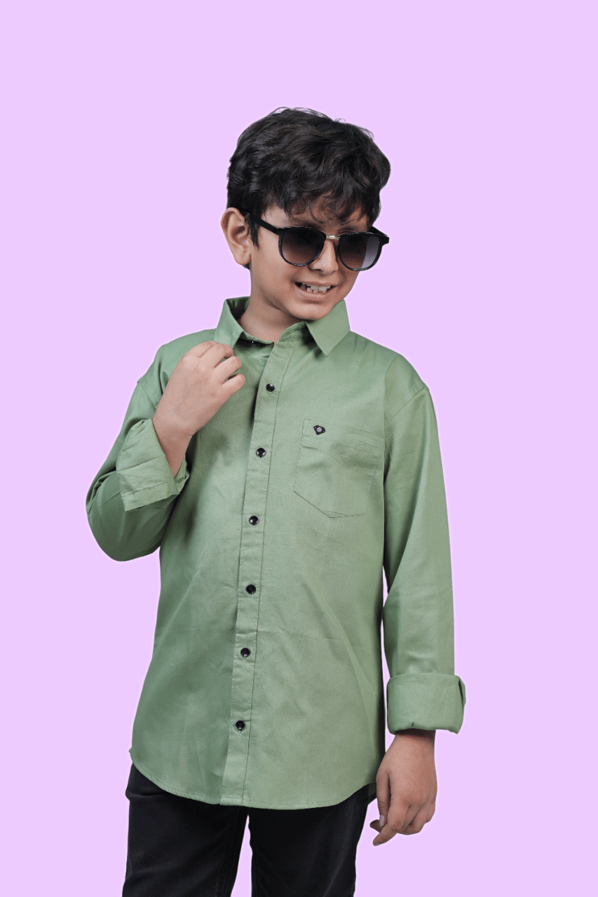 JABAK CREATION Pack of 1 Boys 100% Cotton Full Sleeves Shirt ( Green ) JABAK CREATION Pack of 1 Boys 100% Cotton Full Sleeves Shirt ( Green )