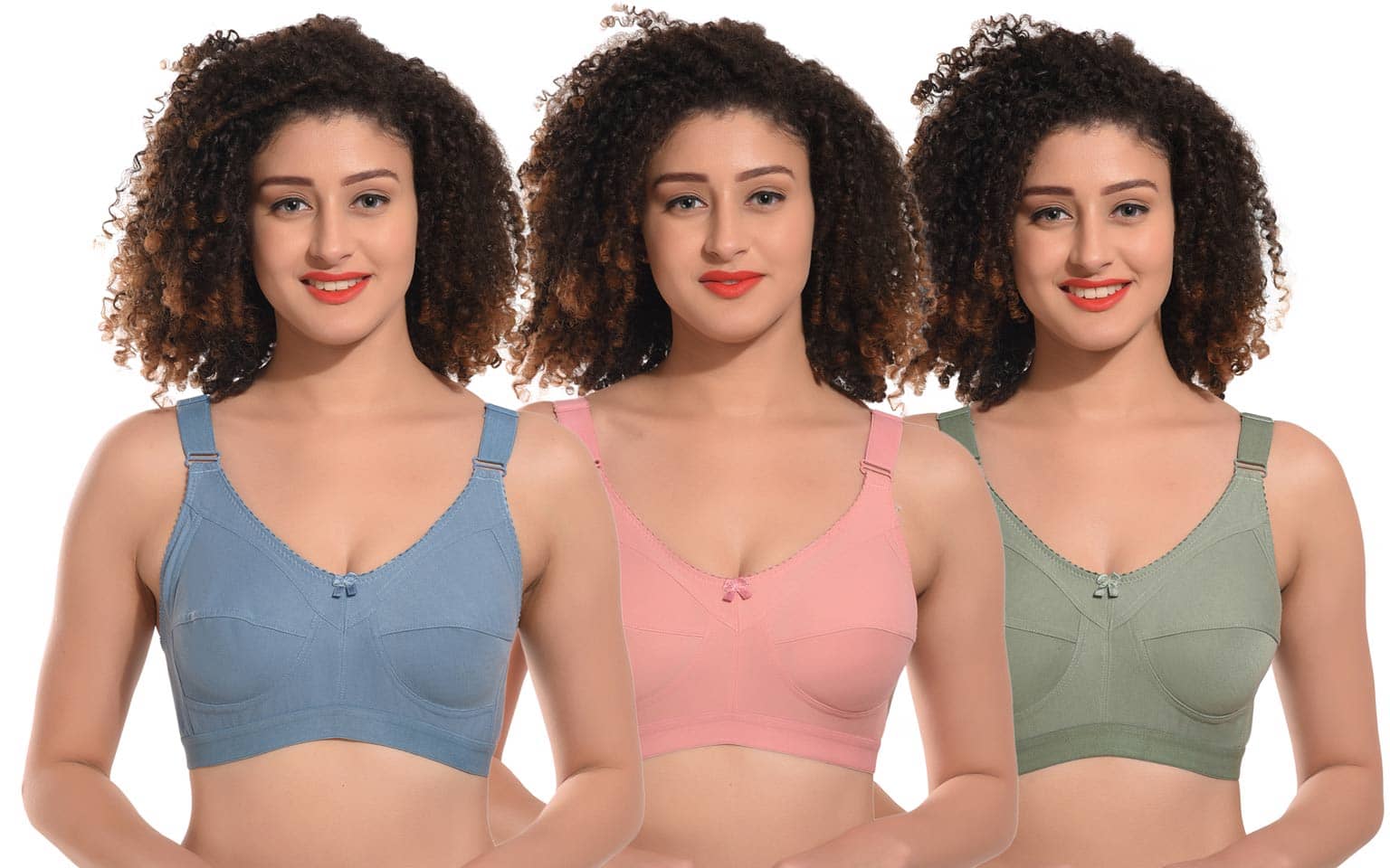 LEORBIX Pack of 3 Cotton Blend Non Padded Bralette Bra For Women ( Multicolor3 )
