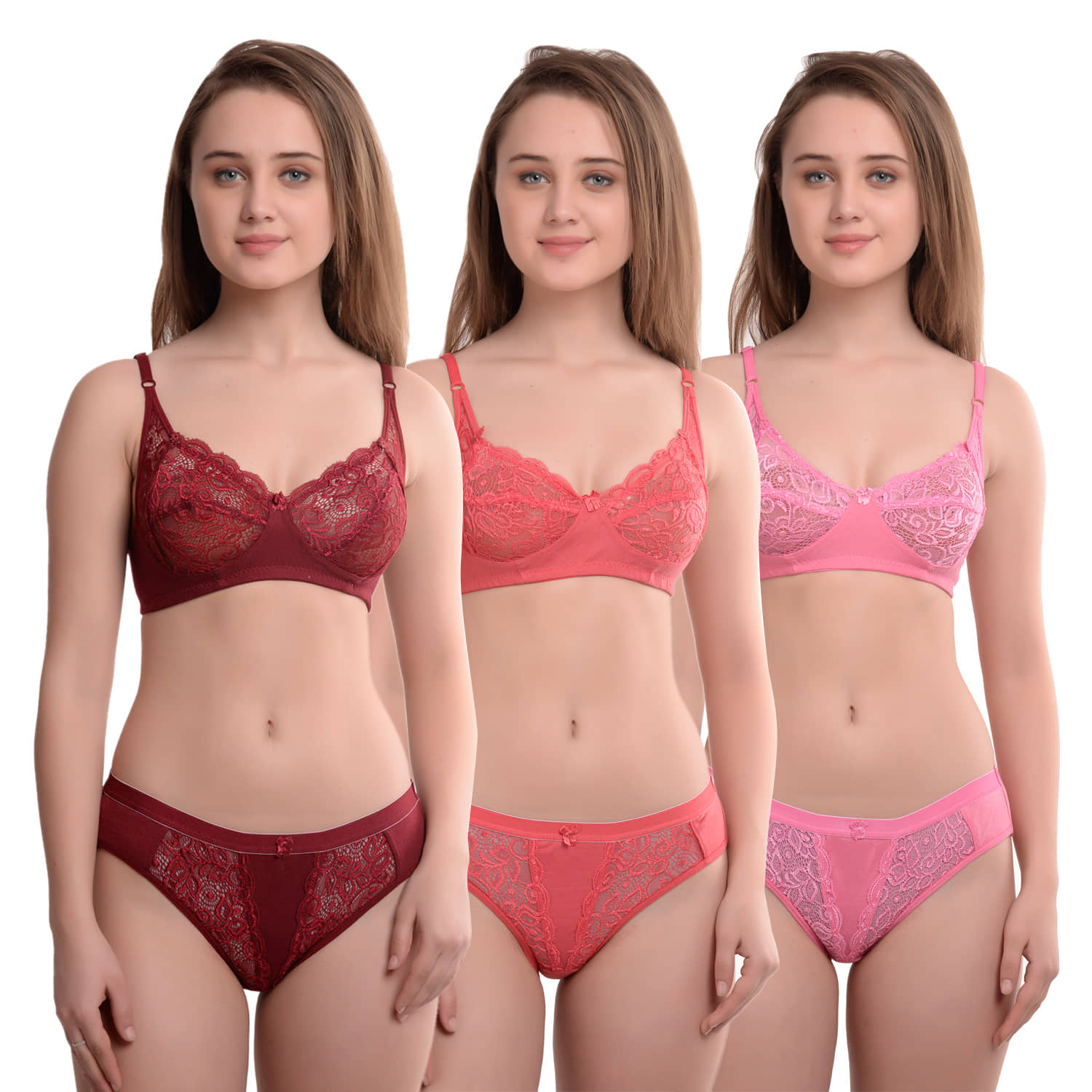 LEORBIX Pack of 3 Cotton Bra & Panty Set For Women ( Multicolor3 )