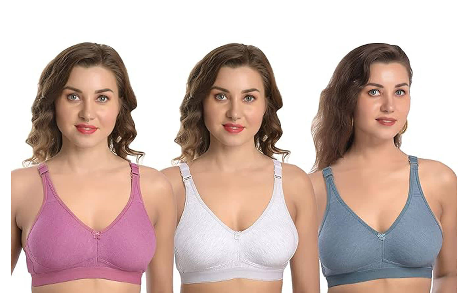 LEORBIX Pack of 3 Cotton Blend Non Padded Bralette Bra For Women ( Multicolor3 )