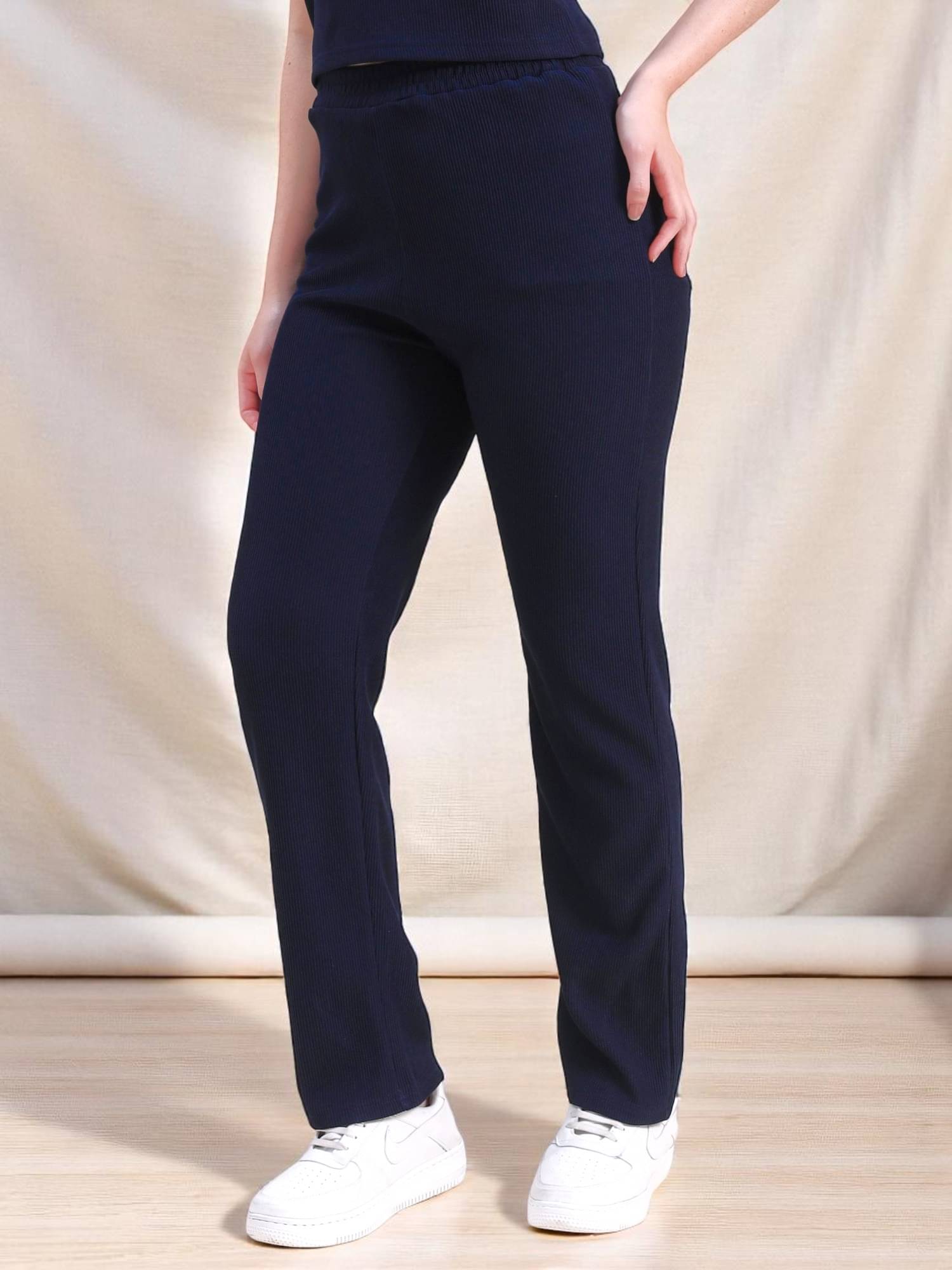     			Leewan Navy Blue Cotton Women's Gym Trackpants ( Pack of 1 )