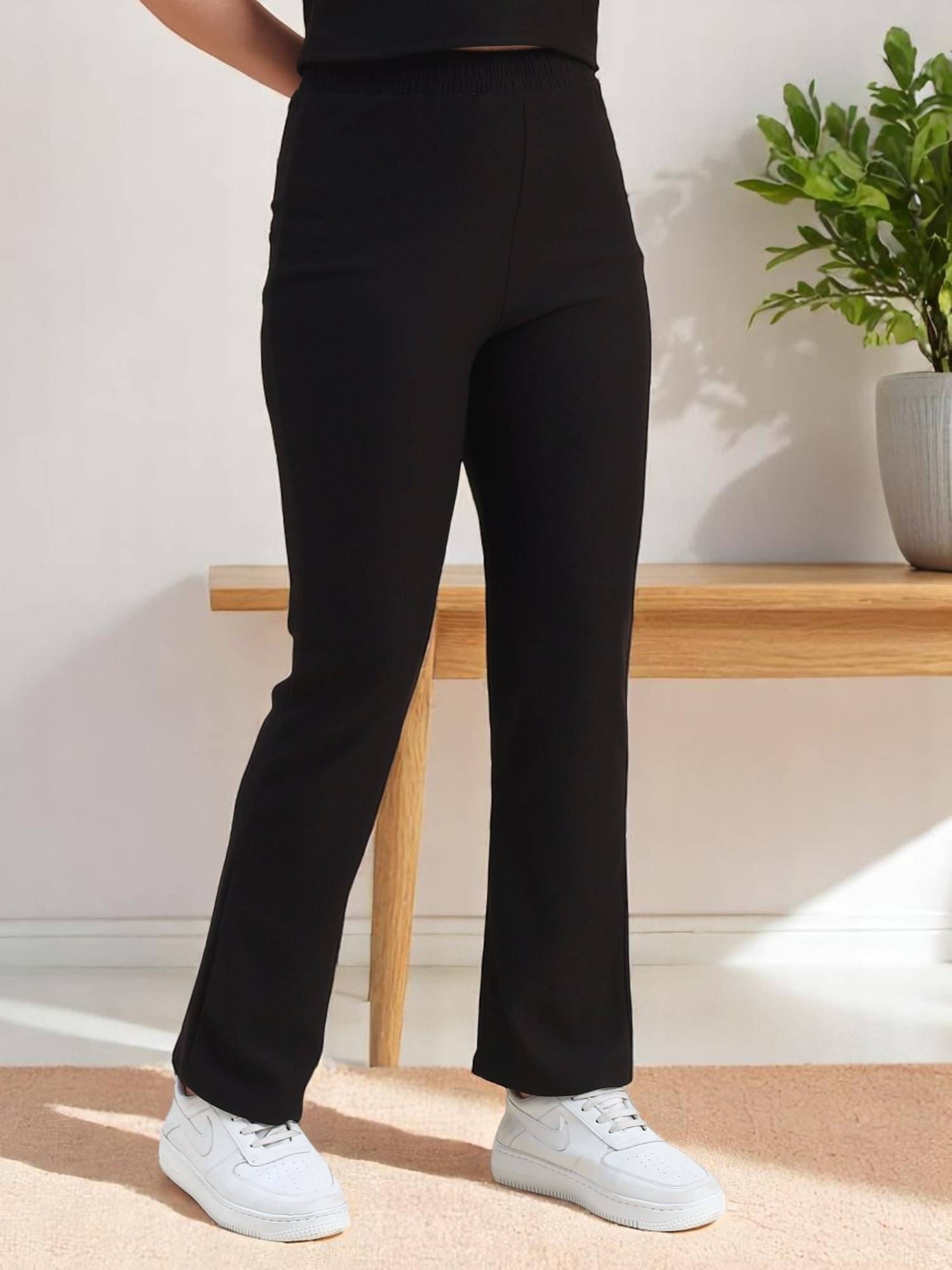     			Leewan Pack of 1 Cotton Straight Women's Casual Pants ( Black )