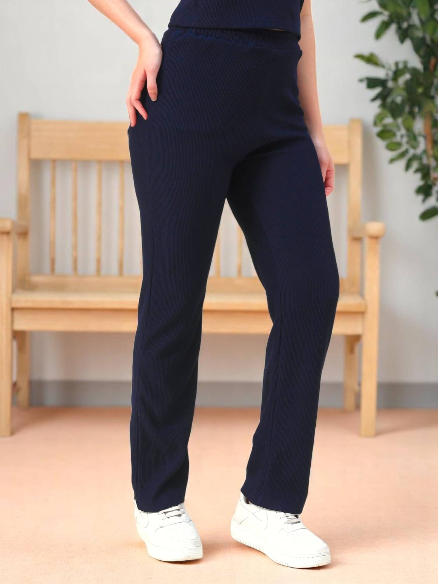     			Leewan Pack of 1 Cotton Straight Women's Casual Pants ( Navy Blue )