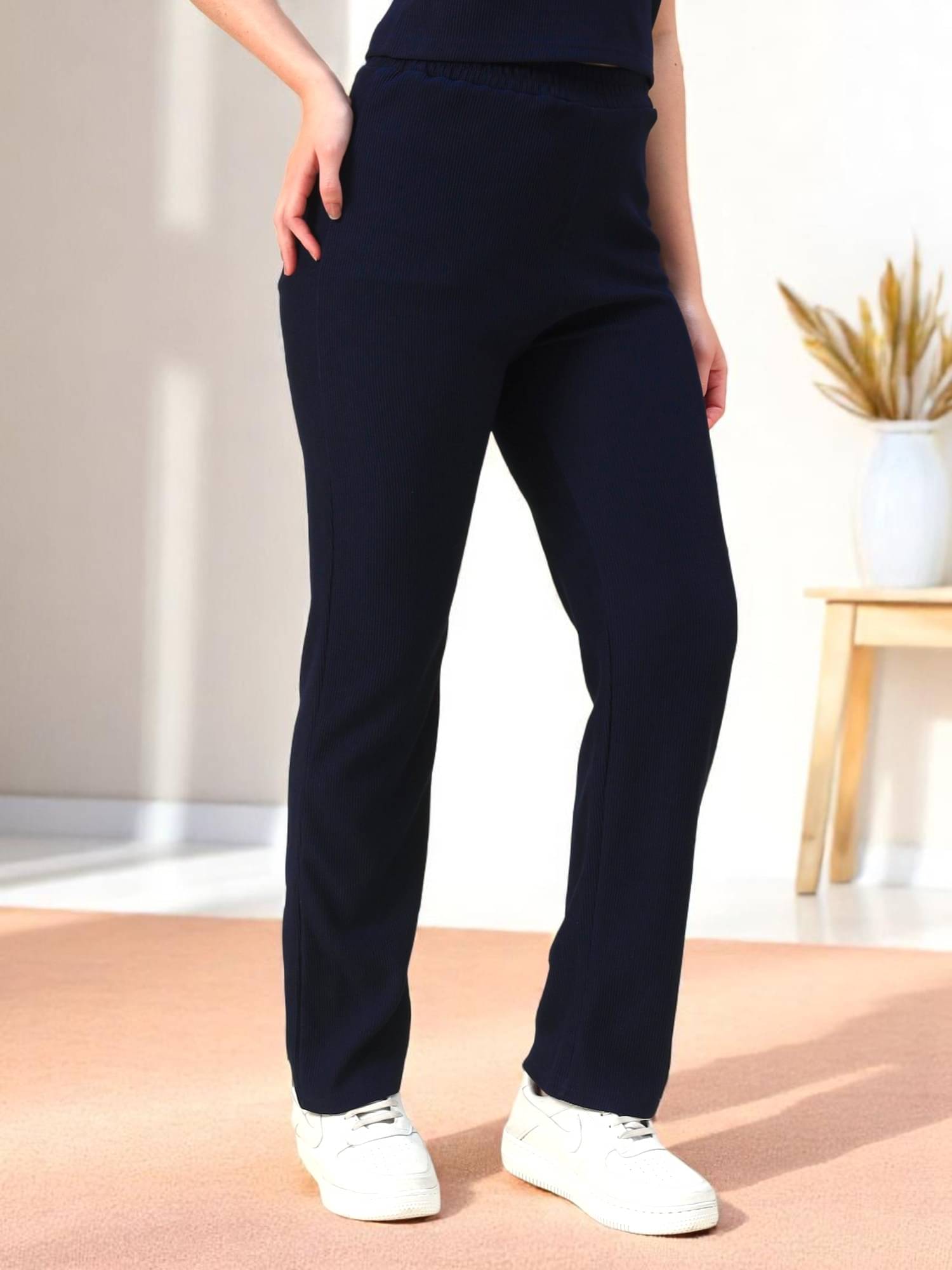     			Leewan Pack of 1 Cotton Straight Women's Casual Pants ( Navy Blue )