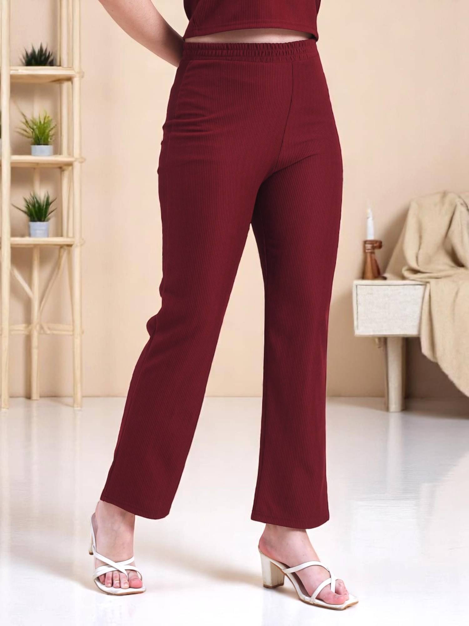    			Leewan Pack of 1 Cotton Straight Women's Casual Pants ( Maroon )