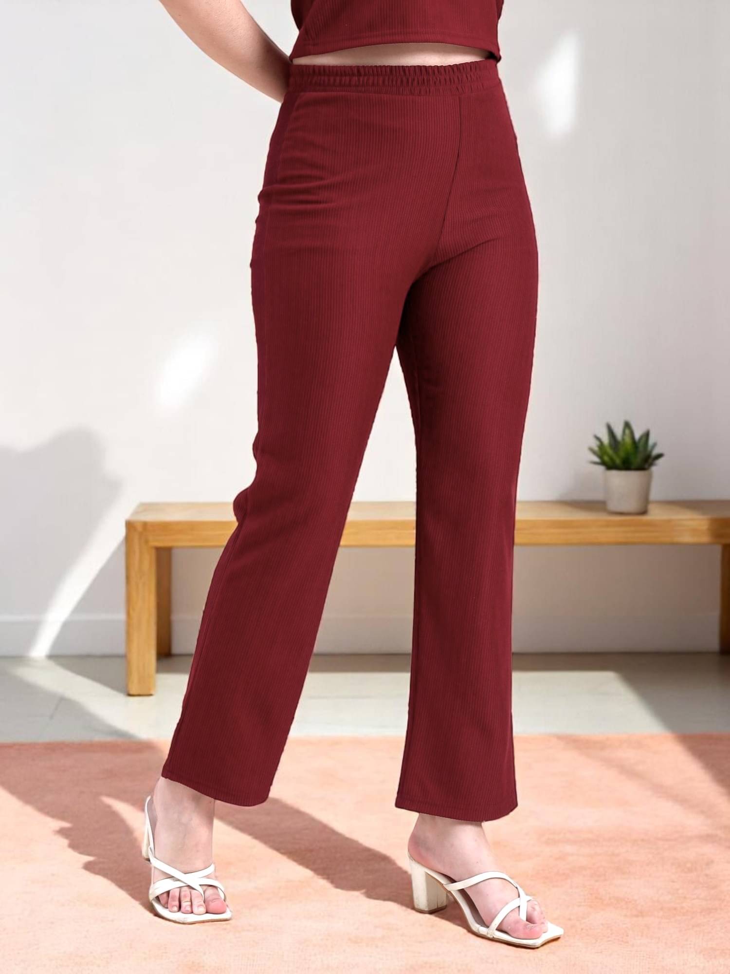     			Leewan Pack of 1 Cotton Straight Women's Casual Pants ( Maroon )