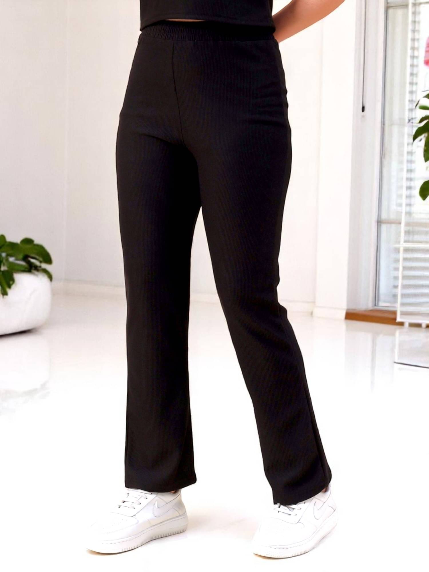    			Leewan Pack of 1 Cotton Straight Women's Casual Pants ( Black )