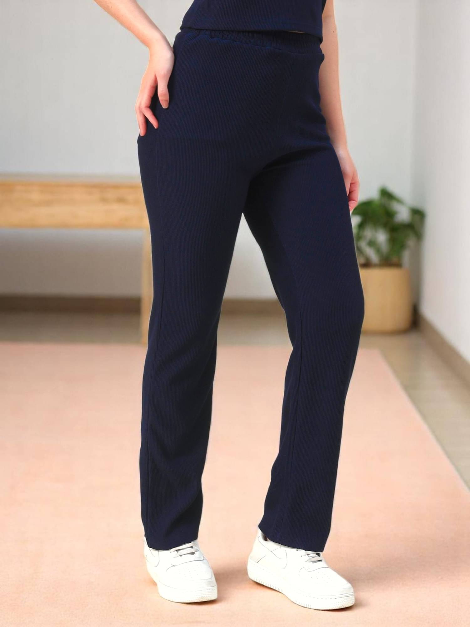     			Leewan Pack of 1 Cotton Straight Women's Casual Pants ( Navy Blue )