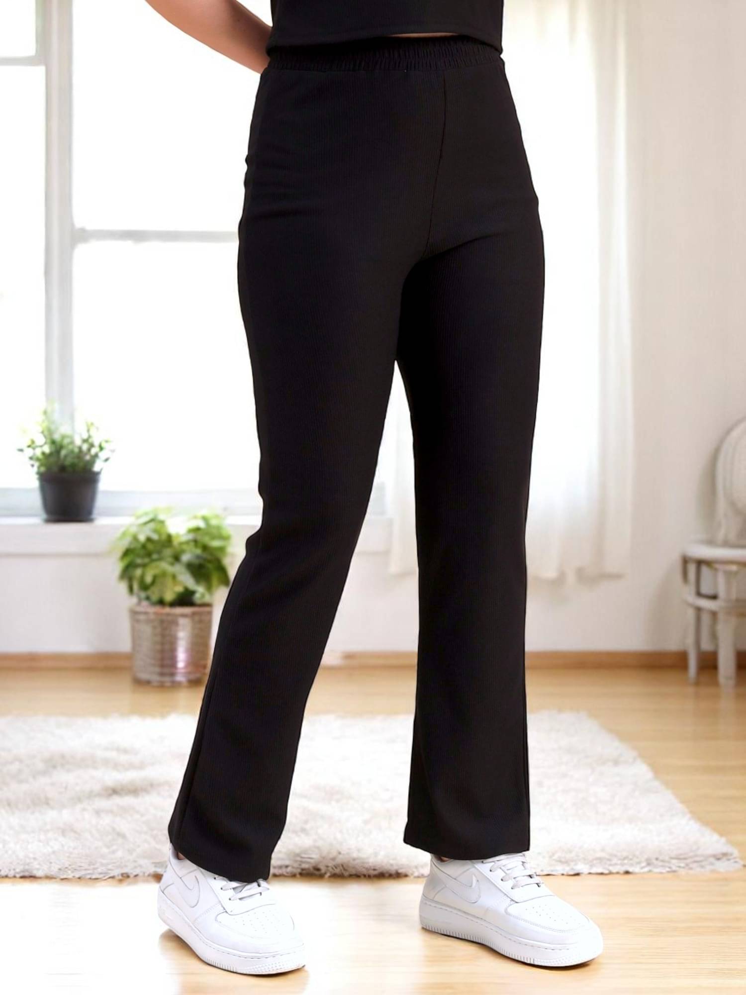     			Leewan Pack of 1 Cotton Straight Women's Casual Pants ( Black )