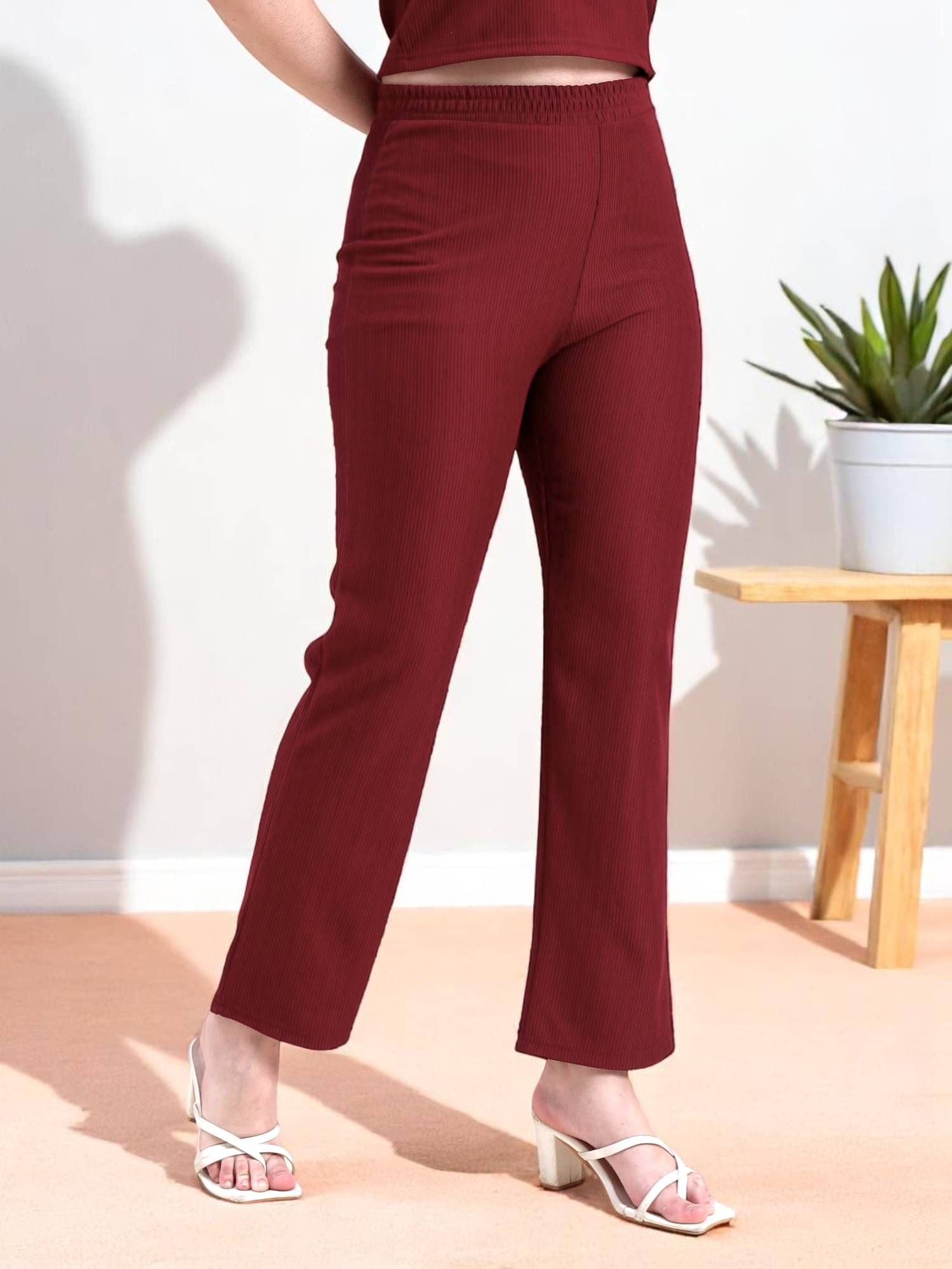     			Leewan Pack of 1 Cotton Straight Women's Casual Pants ( Maroon )