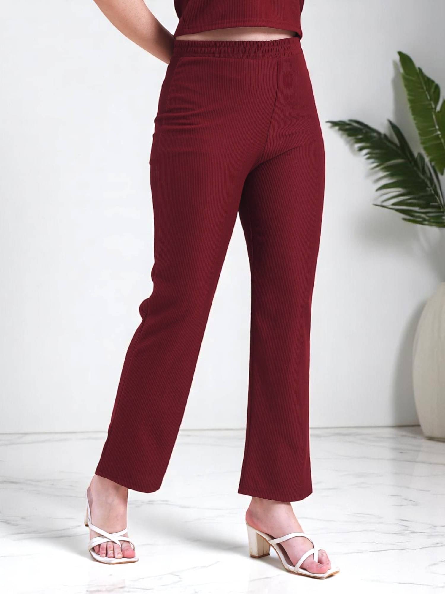     			Leewan Pack of 1 Cotton Straight Women's Casual Pants ( Maroon )