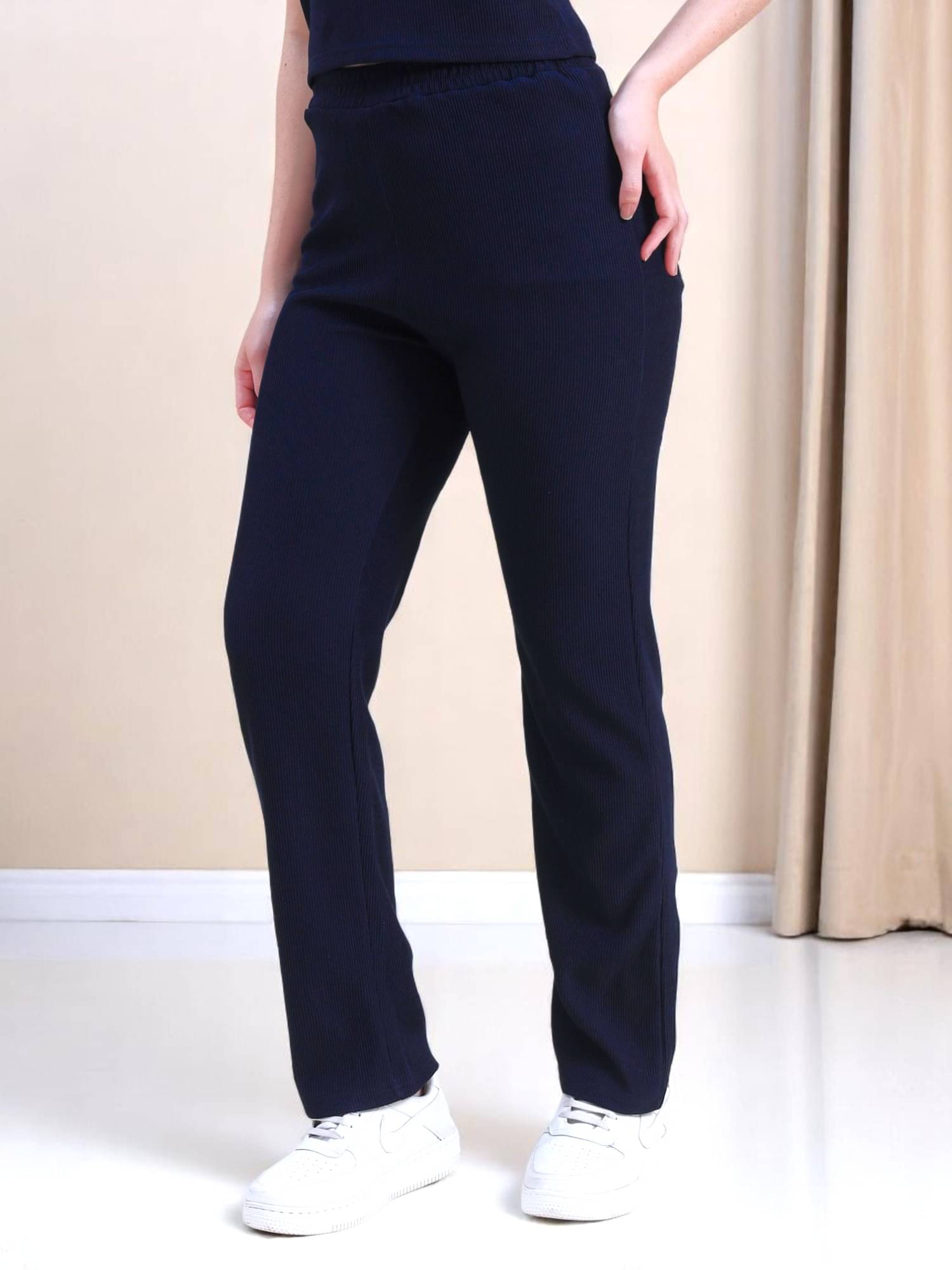     			Leewan Pack of 1 Cotton Straight Women's Casual Pants ( Navy Blue )