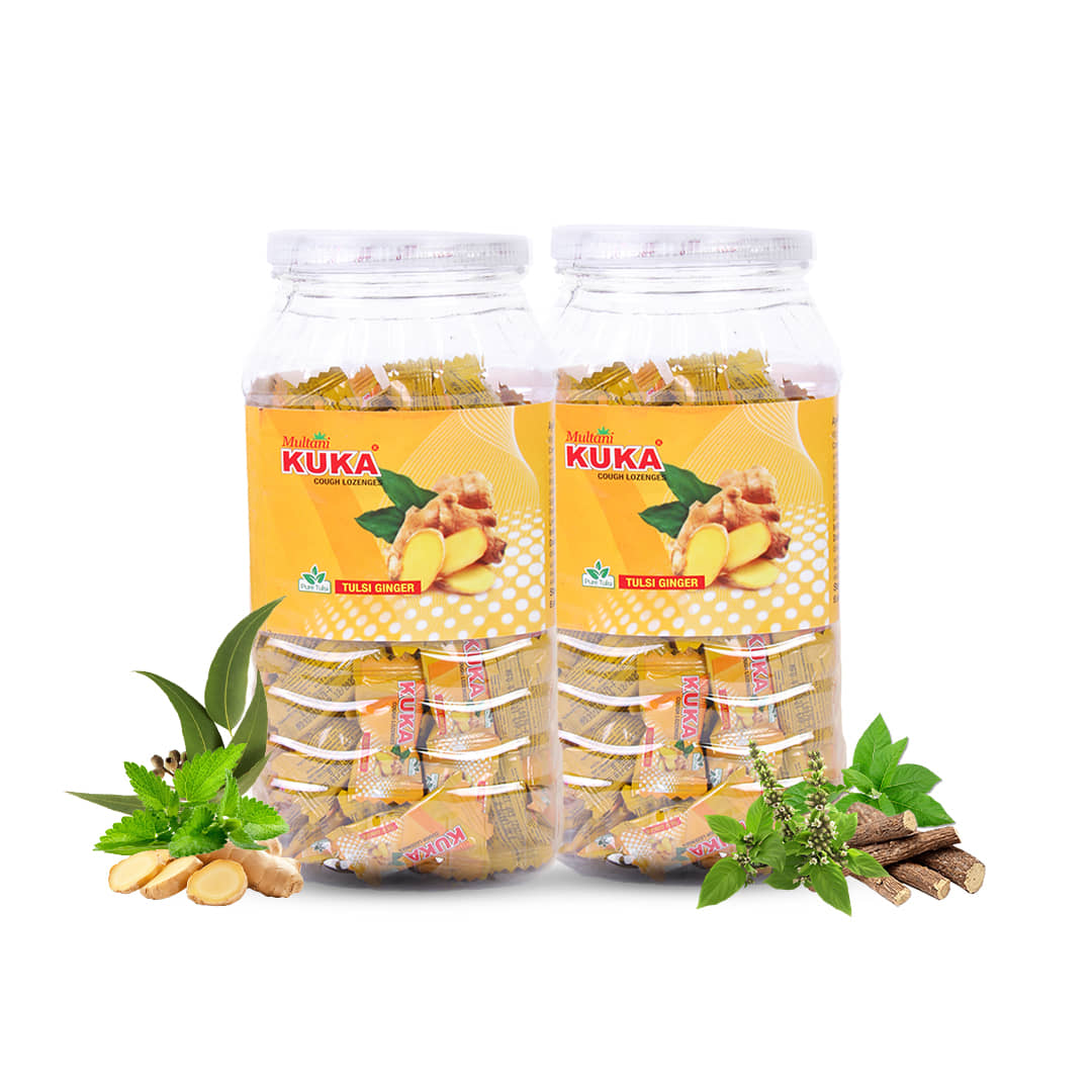 Multani Tulsi-Ginger Cough Lozenges Jar pack Relief From Cough, Sore Throat, Soreness - 300 Candy (Pack of 2)