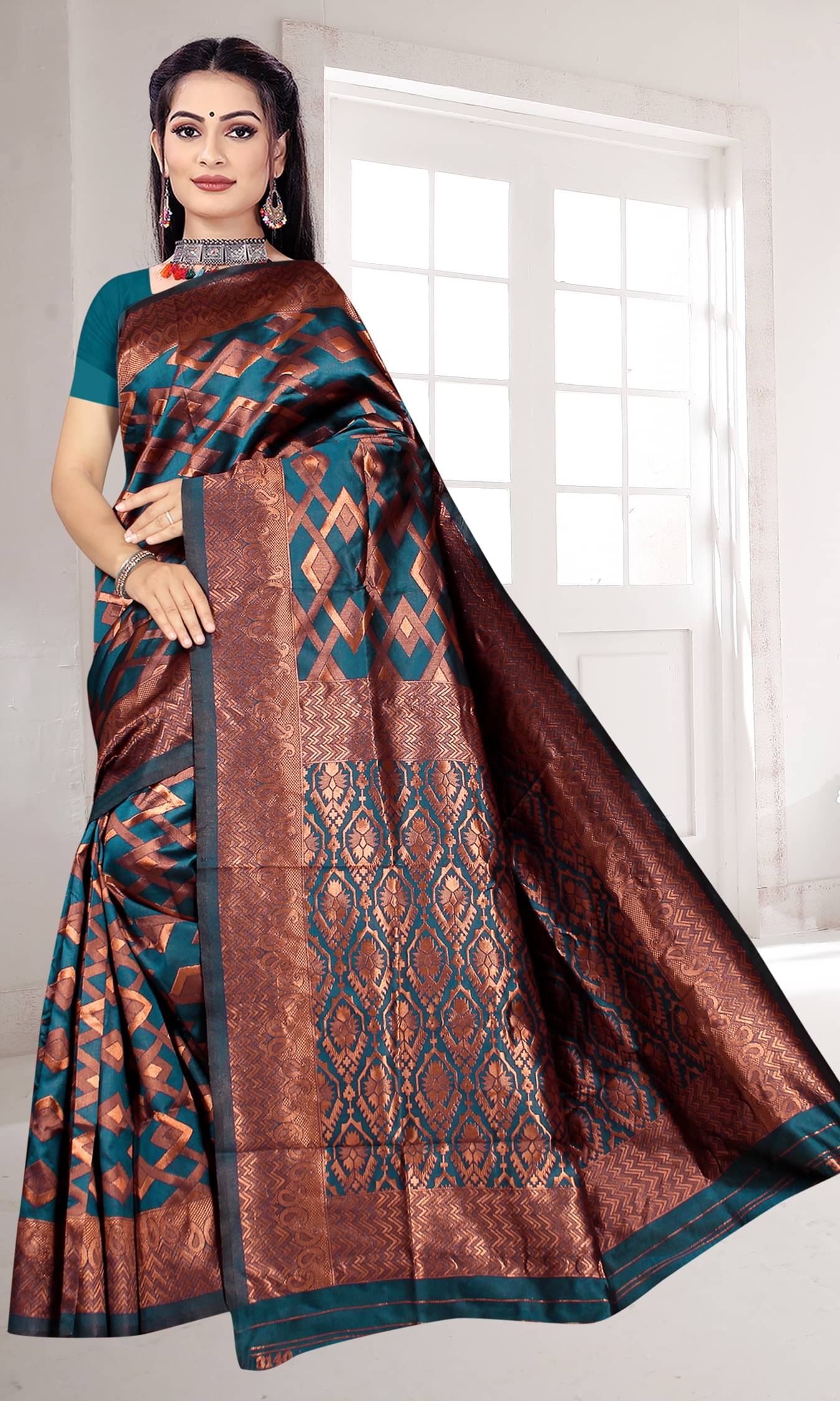 NENCY FASHION Silk Woven Banarasi saree With Unstitched Blouse Piece ( Teal )     			NENCY FASHION Silk Woven Banarasi saree With Unstitched Blouse Piece ( Teal )