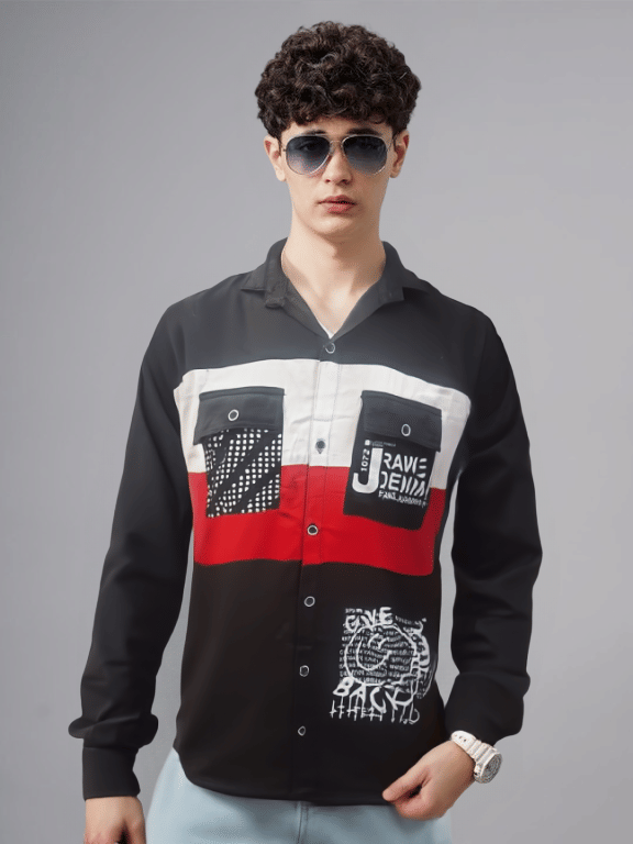 NEW-18 Cotton Blend Regular Fit Colorblock Full Sleeves Men's Casual Shirt - Black ( Pack of 1 ) NEW-18 Cotton Blend Regular Fit Colorblock Full Sleeves Men's Casual Shirt - Black ( Pack of 1 )