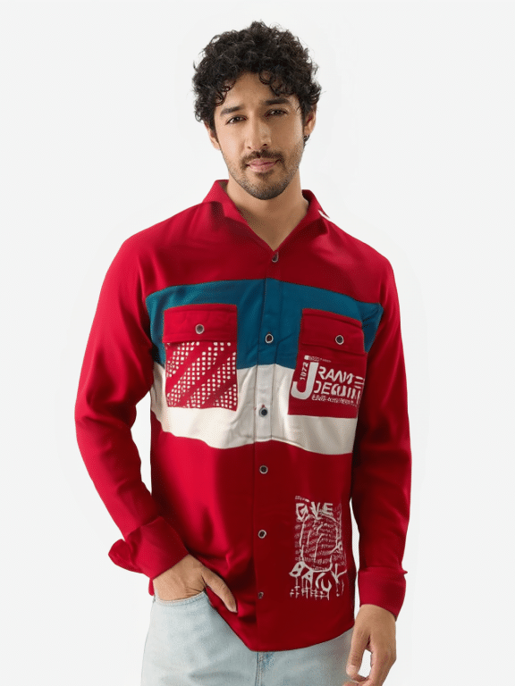 NEW-18 Cotton Blend Regular Fit Colorblock Full Sleeves Men's Casual Shirt - Red ( Pack of 1 ) NEW-18 Cotton Blend Regular Fit Colorblock Full Sleeves Men's Casual Shirt - Red ( Pack of 1 )