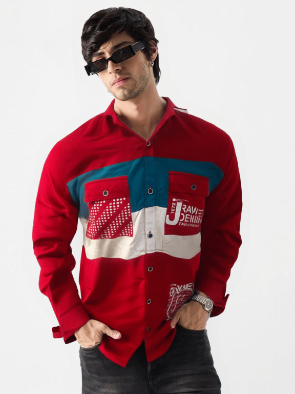     			NEW-18 Cotton Blend Regular Fit Colorblock Full Sleeves Men's Casual Shirt - Red ( Pack of 1 )
