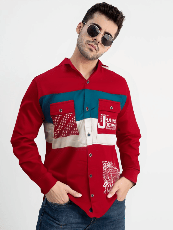 NEW-18 Cotton Blend Regular Fit Colorblock Full Sleeves Men's Casual Shirt - Red ( Pack of 1 ) NEW-18 Cotton Blend Regular Fit Colorblock Full Sleeves Men's Casual Shirt - Red ( Pack of 1 )