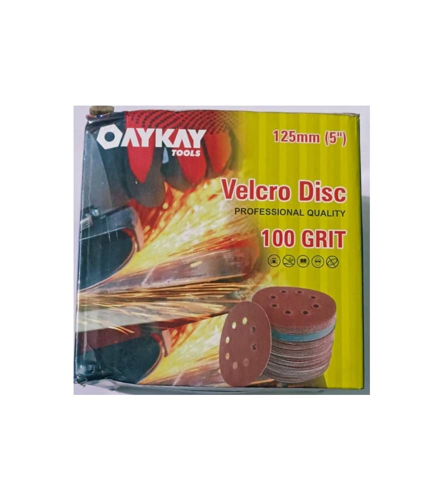    			Oaykay Tool Velcro Disc 125 mm with Grit 100 for Fine Grinding of Metal & Wood, 8 Holes Sanding Discs for Fiber Glass Primer, Paint & Plastic Work