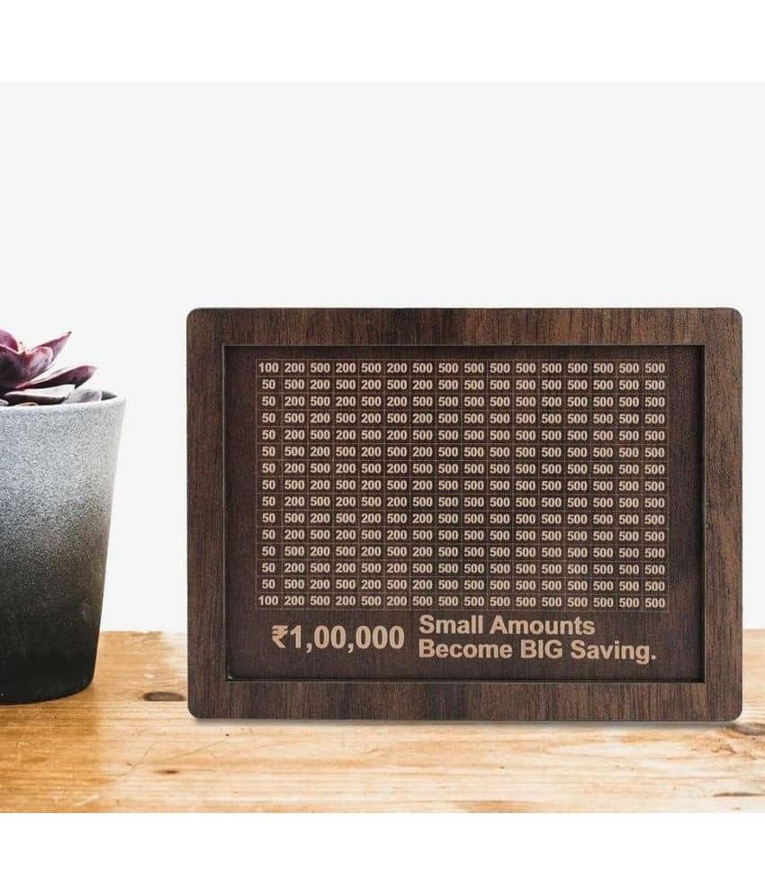Wooden Piggy Money Bank Saving Box With Saving Target Upto 1 Lakh (Multicolor)