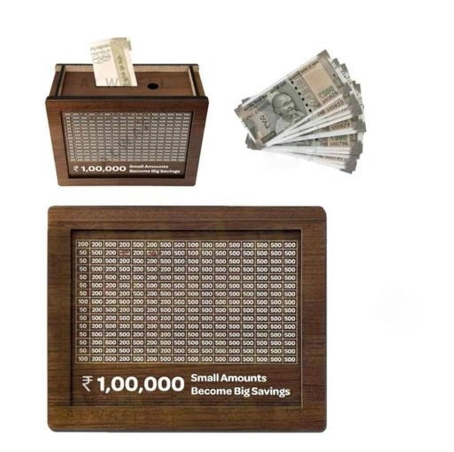 Wooden Piggy Money Bank Saving Box With Saving Target Upto 1 Lakh Wooden Piggy Money Bank Saving Box With Saving Target Upto 1 Lakh