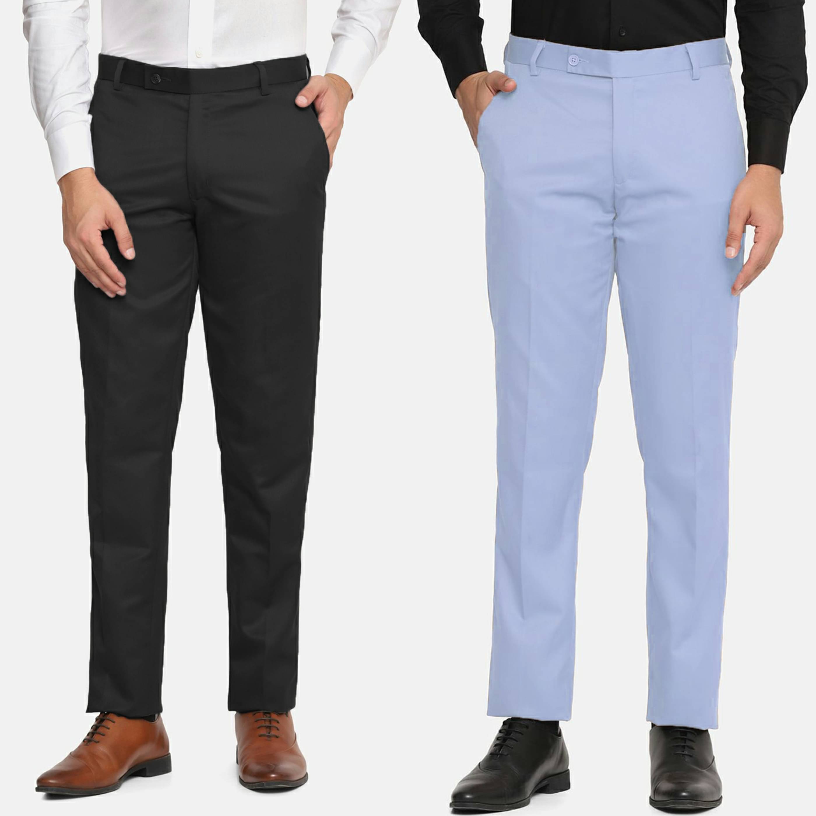     			STREETVIBES Regular Flat Men's Formal Trouser - Light Blue ( Pack of 2 )