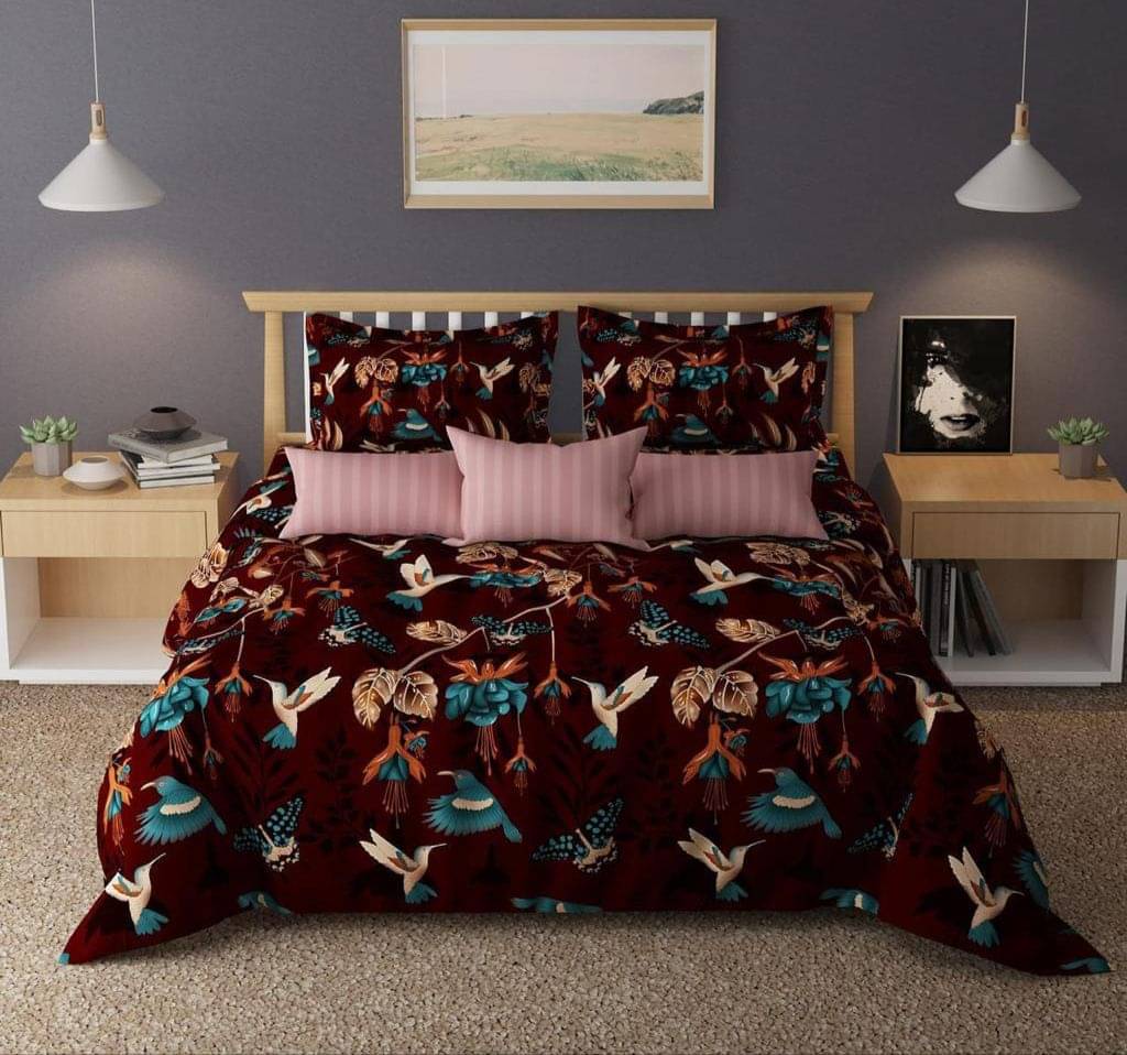     			Sky Tex Poly Cotton 1 Double Bedsheet with 2 Pillow Covers ( Maroon )