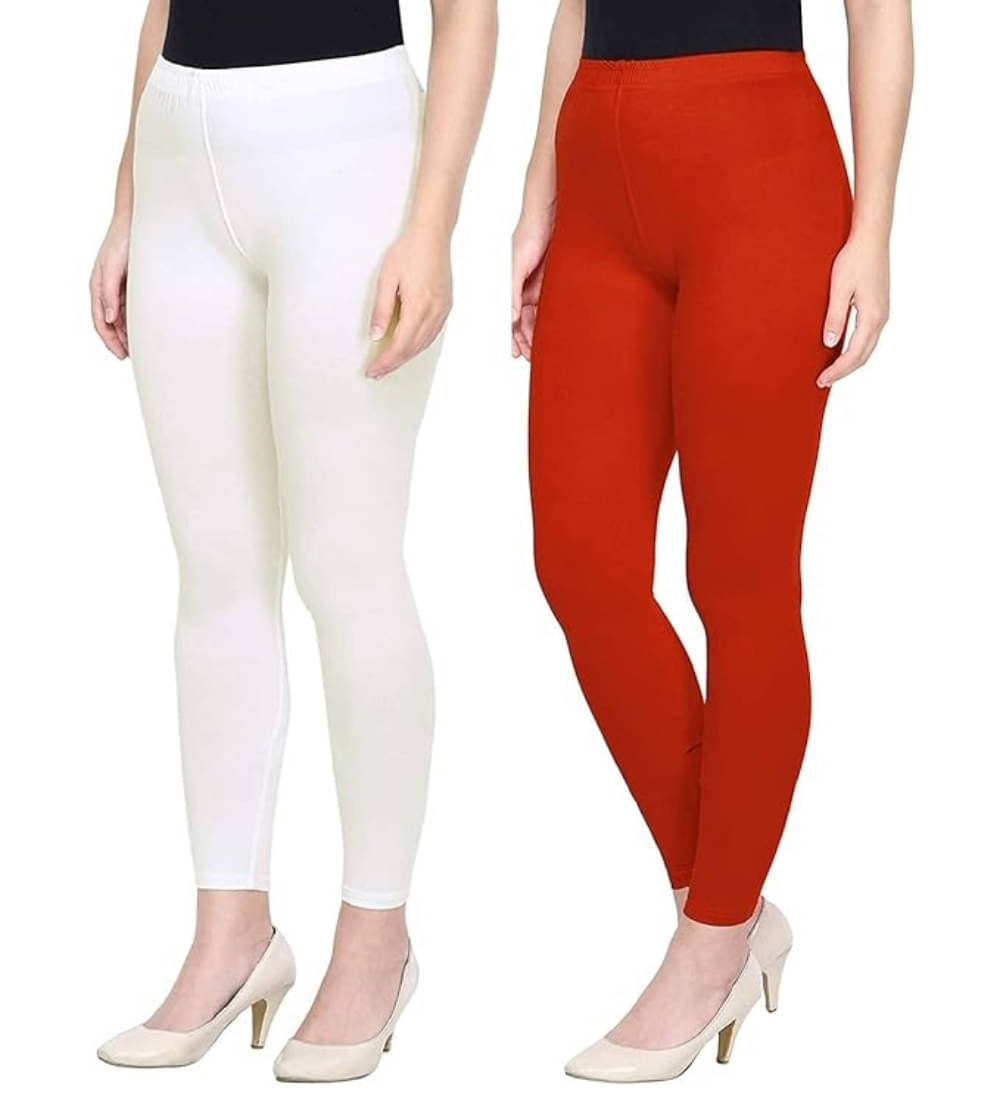     			ULTIMATE SHOPPING NETWORK Pack of 2 Lycra Women's Leggings ( Red,White )