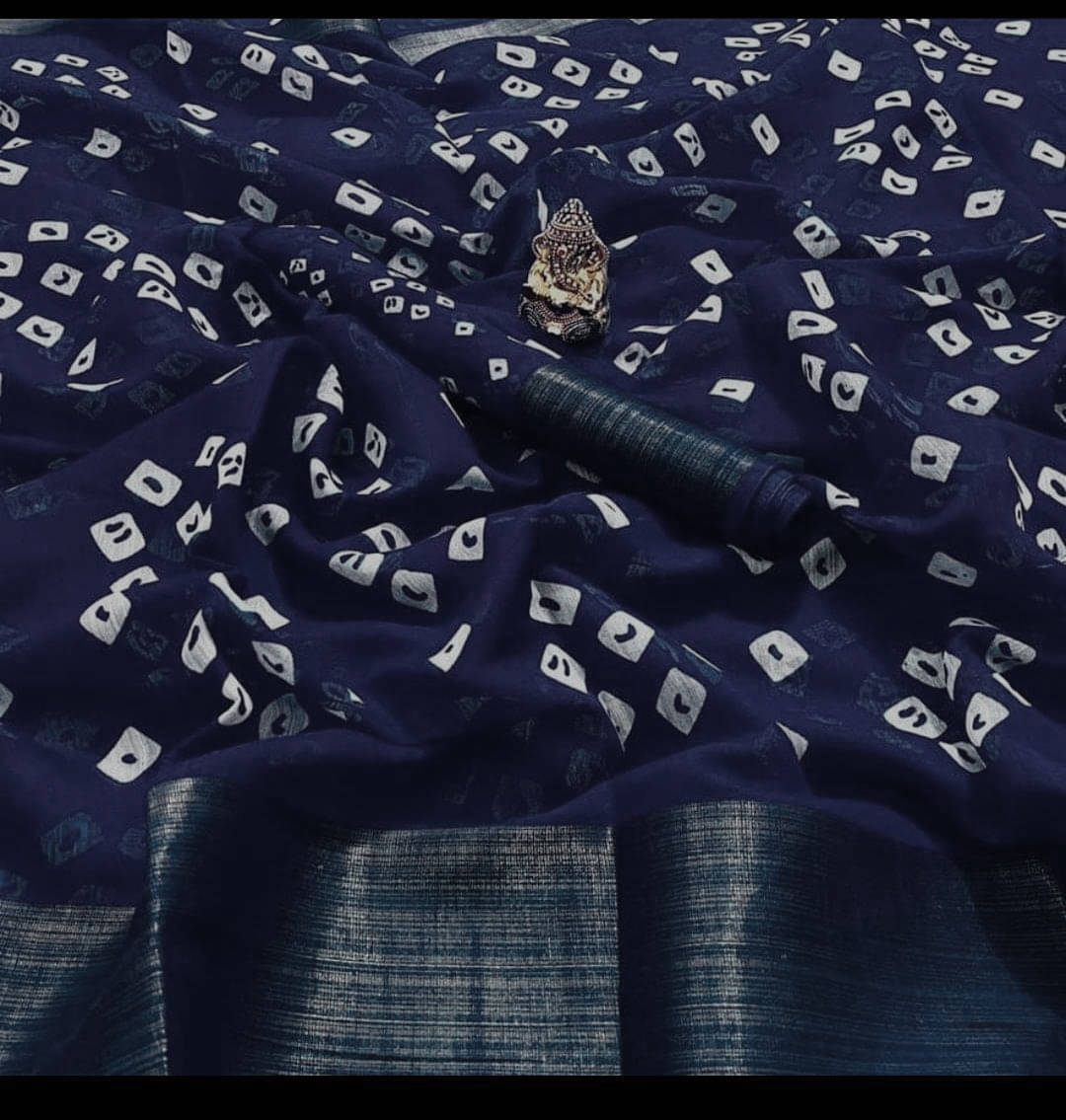     			Vkaran Art Silk Printed Chanderi saree With Unstitched Blouse Piece ( Navy Blue )
