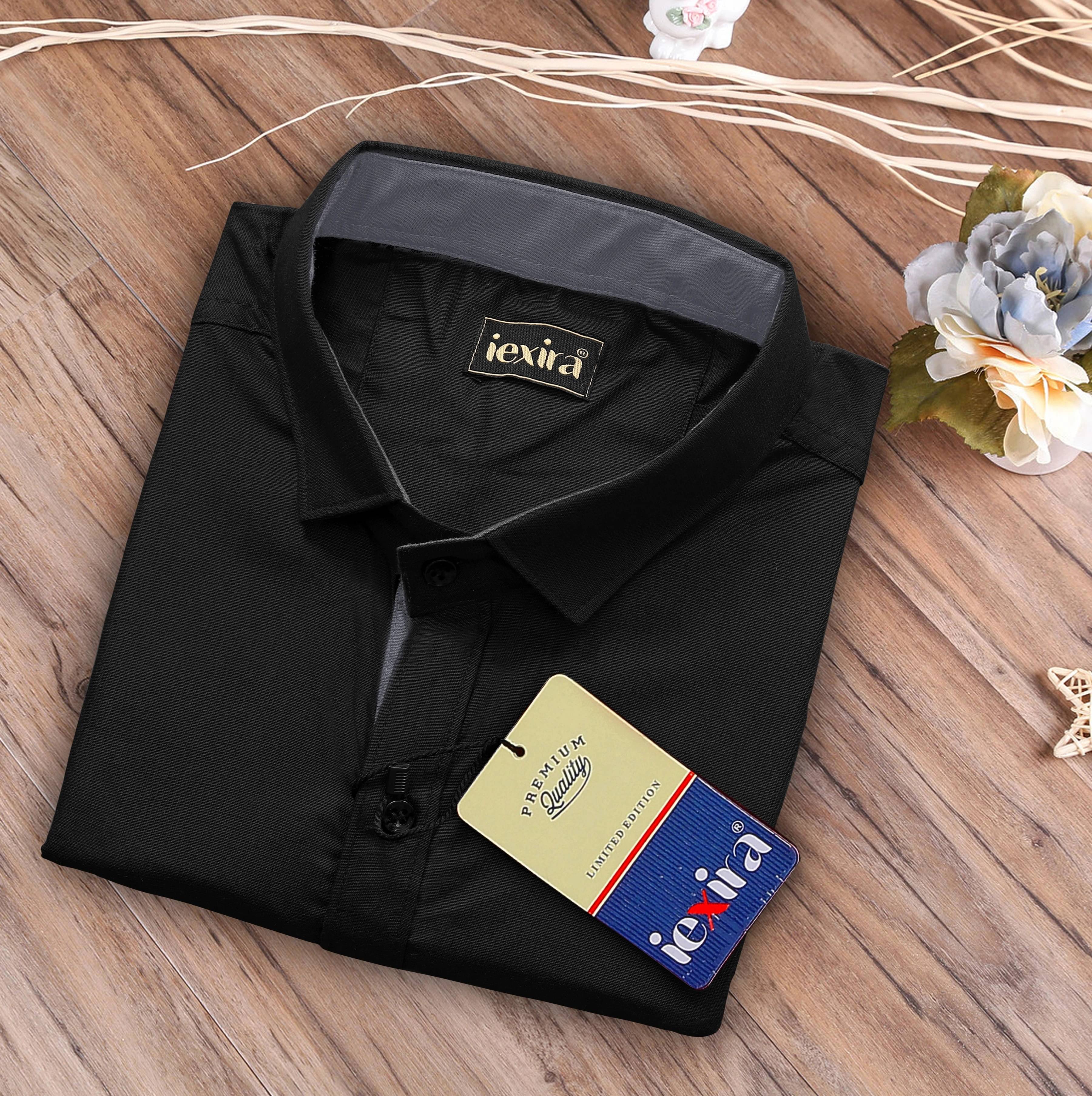 iexira Cotton Blend Regular Fit Full Sleeves Men's Formal Shirt - Black ( Pack of 1 )     			iexira Cotton Blend Regular Fit Full Sleeves Men's Formal Shirt - Black ( Pack of 1 )