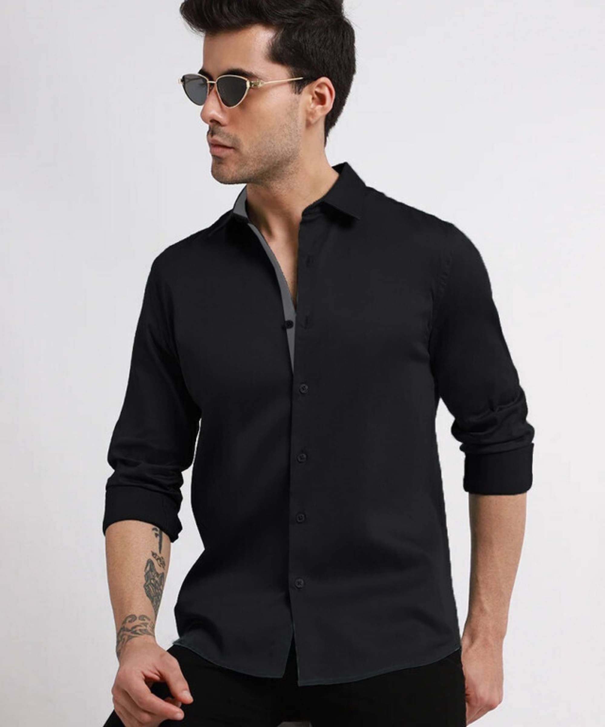 iexira Cotton Blend Regular Fit Full Sleeves Men's Formal Shirt - Black ( Pack of 1 )     			iexira Cotton Blend Regular Fit Full Sleeves Men's Formal Shirt - Black ( Pack of 1 )