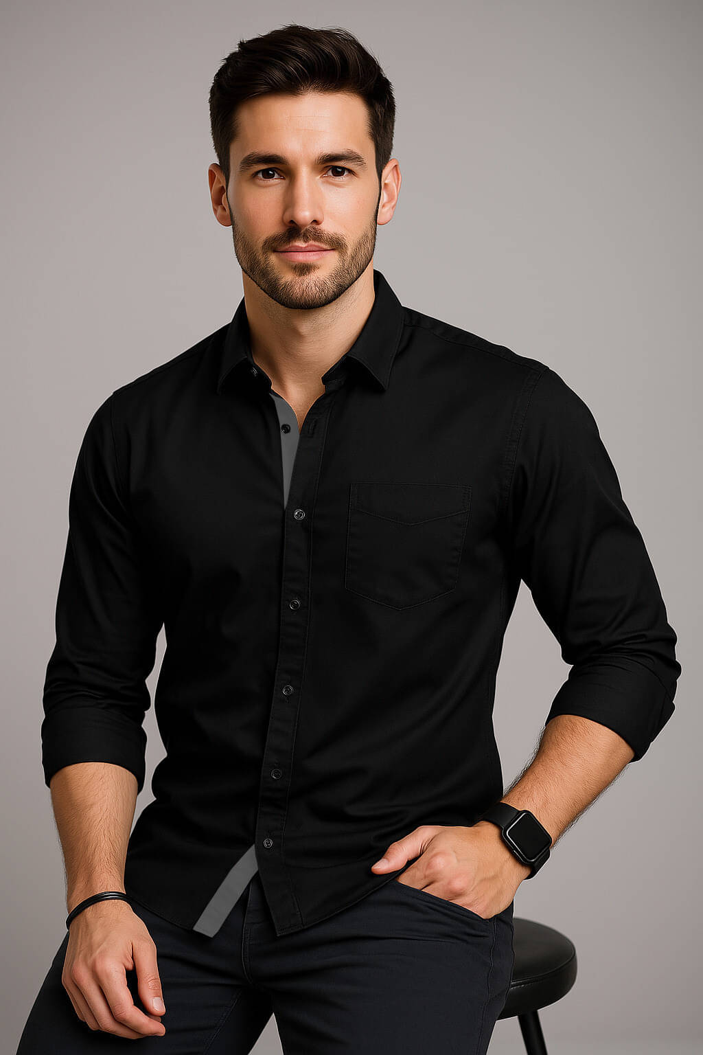     			iexira Cotton Blend Regular Fit Full Sleeves Men's Formal Shirt - Black ( Pack of 1 )