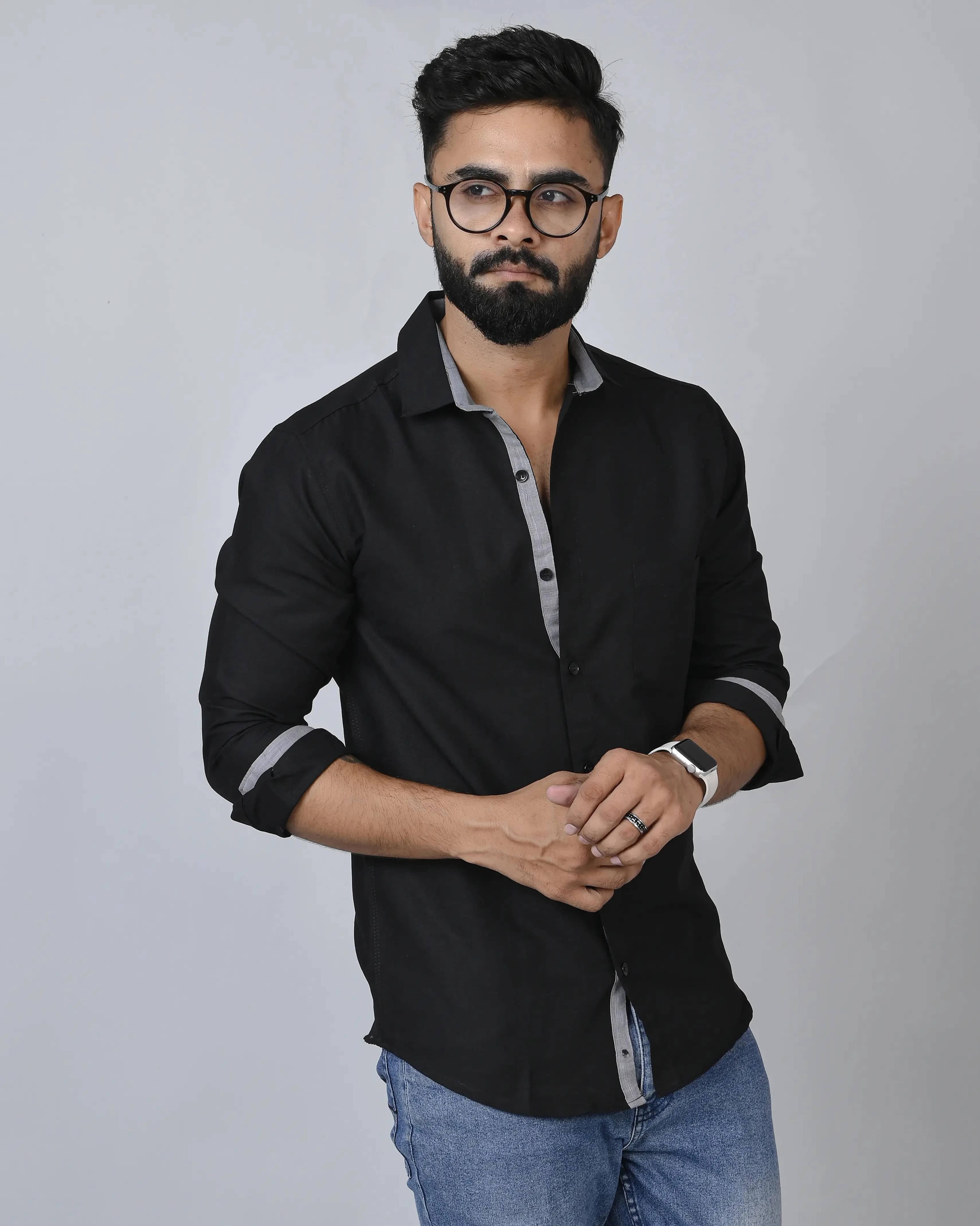     			iexira Cotton Blend Regular Fit Full Sleeves Men's Formal Shirt - Black ( Pack of 1 )
