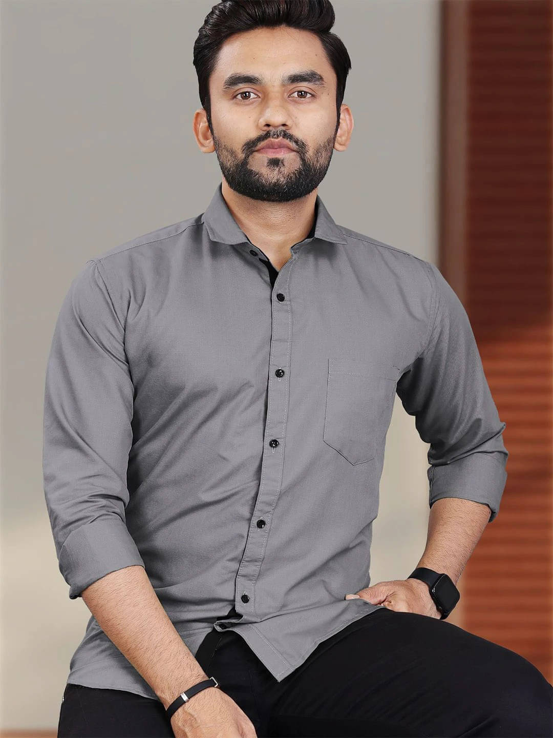     			iexira Cotton Blend Regular Fit Full Sleeves Men's Formal Shirt - Grey ( Pack of 1 )