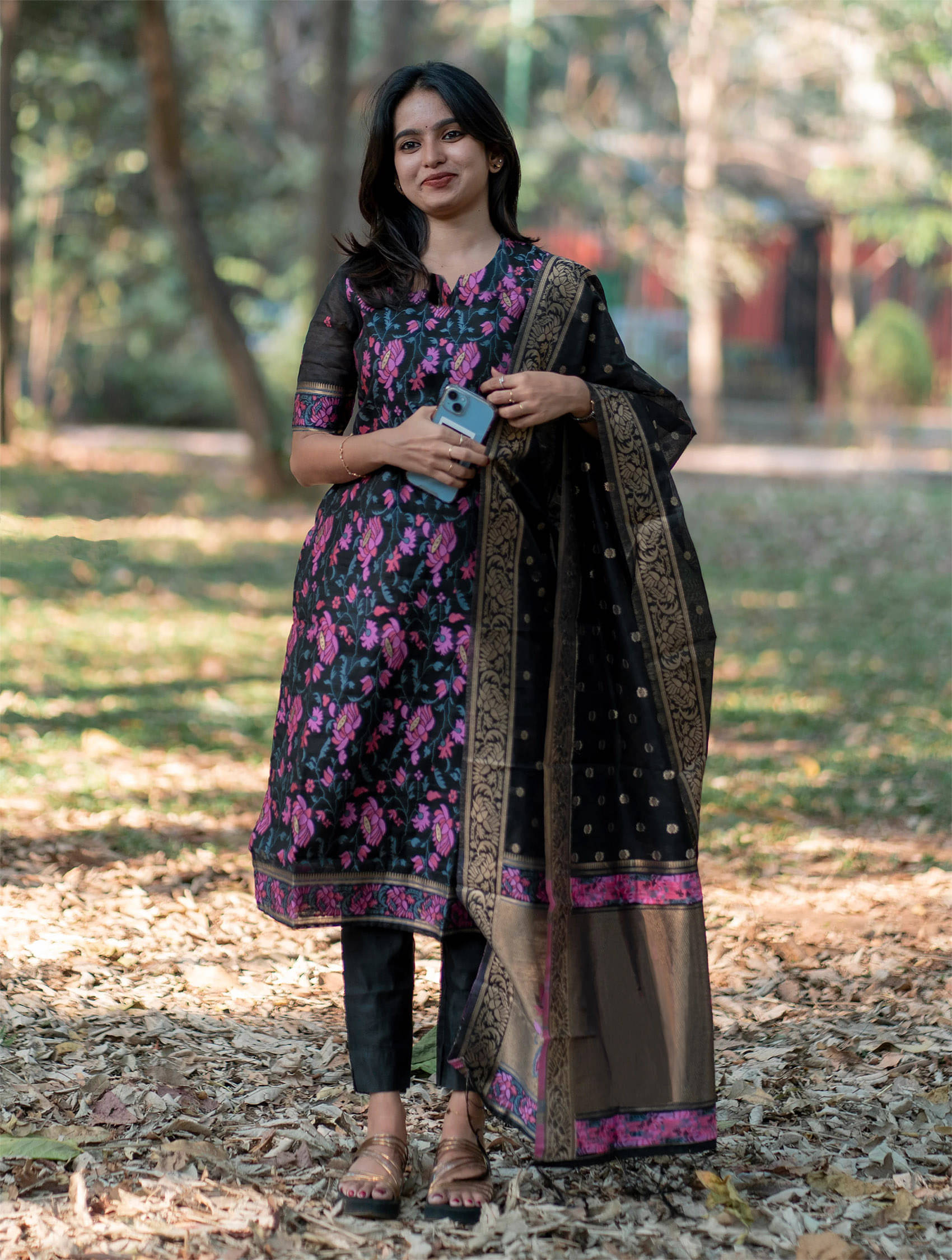 kedar fab Women Silk Blend Printed Straight Kurti With Pants ( Black )     			kedar fab Women Silk Blend Printed Straight Kurti With Pants ( Black )