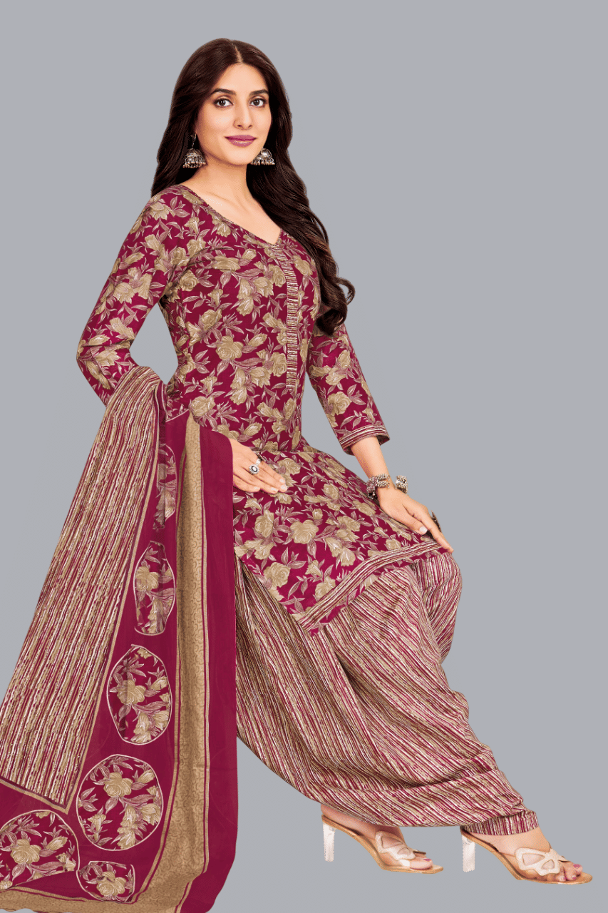     			shree jeenmata collection Women Cotton Unstitched Dress Material ( Maroon )