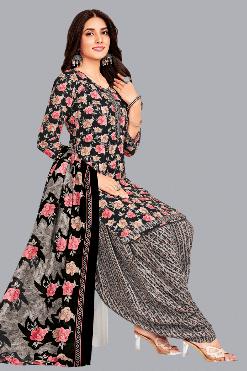     			shree jeenmata collection Women Cotton Unstitched Dress Material ( Black )